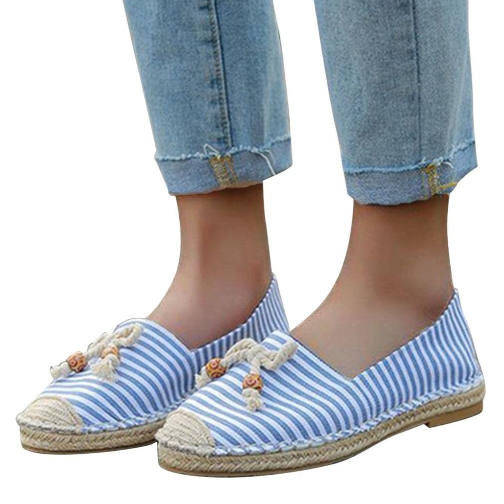 Hbeylia Women's Espadrille Sneakers - Breathable Canvas Slip-On Loafers with Bowknot & Striped Design - Casual Walking Shoes for Women & Girls | Perfect for Summer Outings, Beach Walks & Everyday Comfort