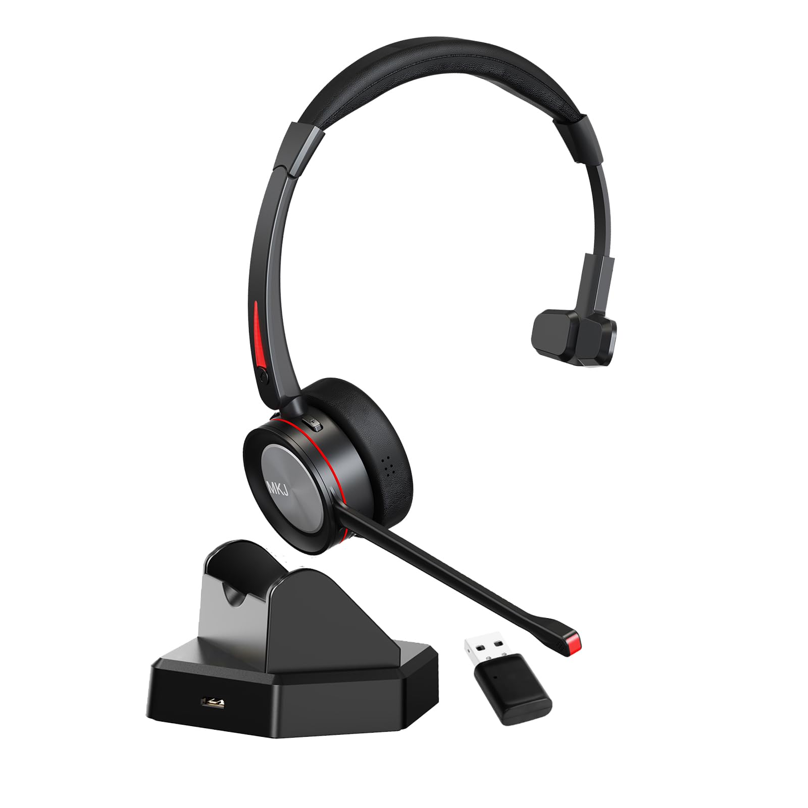 MKJ Wireless Noise Canceling Headset with Microphone for PC - Bluetooth Headphones for Call Center, Office, Truck Drivers - Compatible with Computer, Laptop, Cell Phone, Skype, Zoom, Webex - Perfect for Remote Work, Online Meetings & Gaming