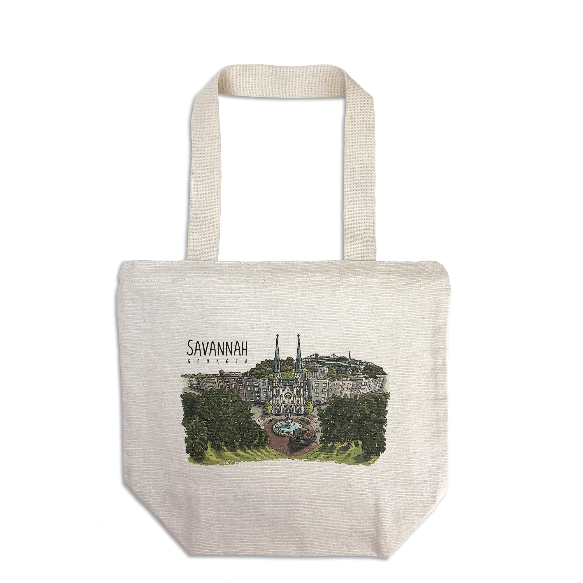 Savannah Georgia Peach Trees Line Drawing - 100% Cotton Canvas Reusable Tote Bag for Grocery Shopping, Beach Trips & Everyday Use