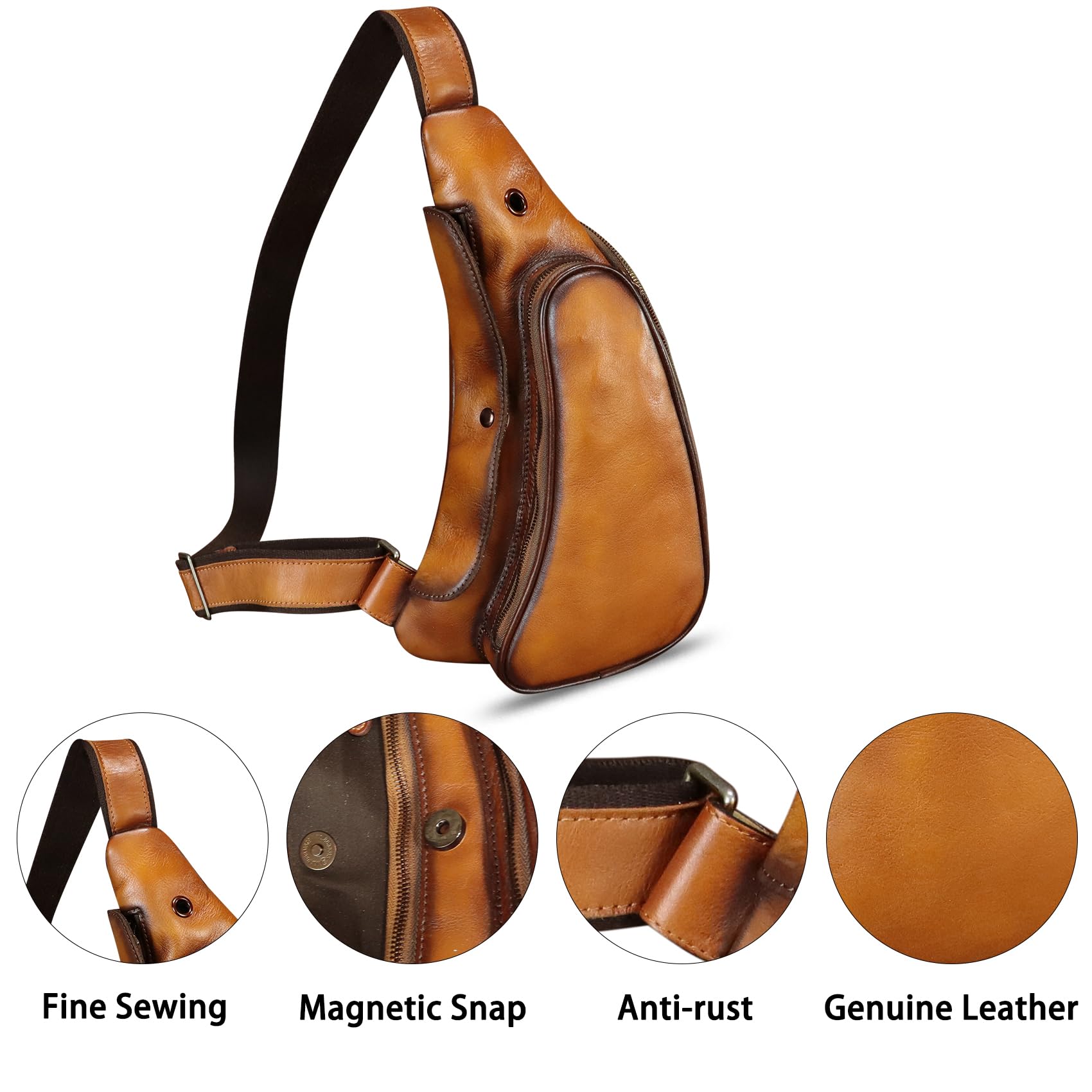 Genuine Leather Crossbody Sling Bag - Retro Handmade Chest Purse for Men & Women - Perfect for Cycling, Travel & Daily Use (Brown)