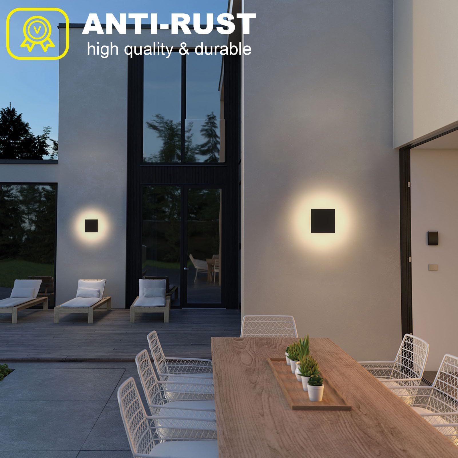 2 Pack Modern LED Wall Sconce Lights - Indoor/Outdoor Black Aluminum Square Porch Lighting for Home, Garden, Patio, Entryway & Hallway - Energy Efficient Waterproof Exterior & Interior Wall Lights