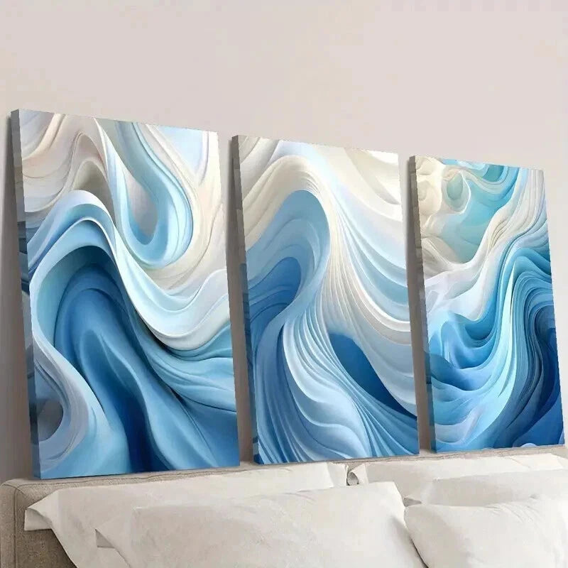 3-Piece Abstract Blue and White Swirl Wave Wall Art Set - 50x70cm Framed Canvas Prints | High-Quality Australian Made | Ready to Hang | Perfect for Living Room, Bedroom & Office Decor