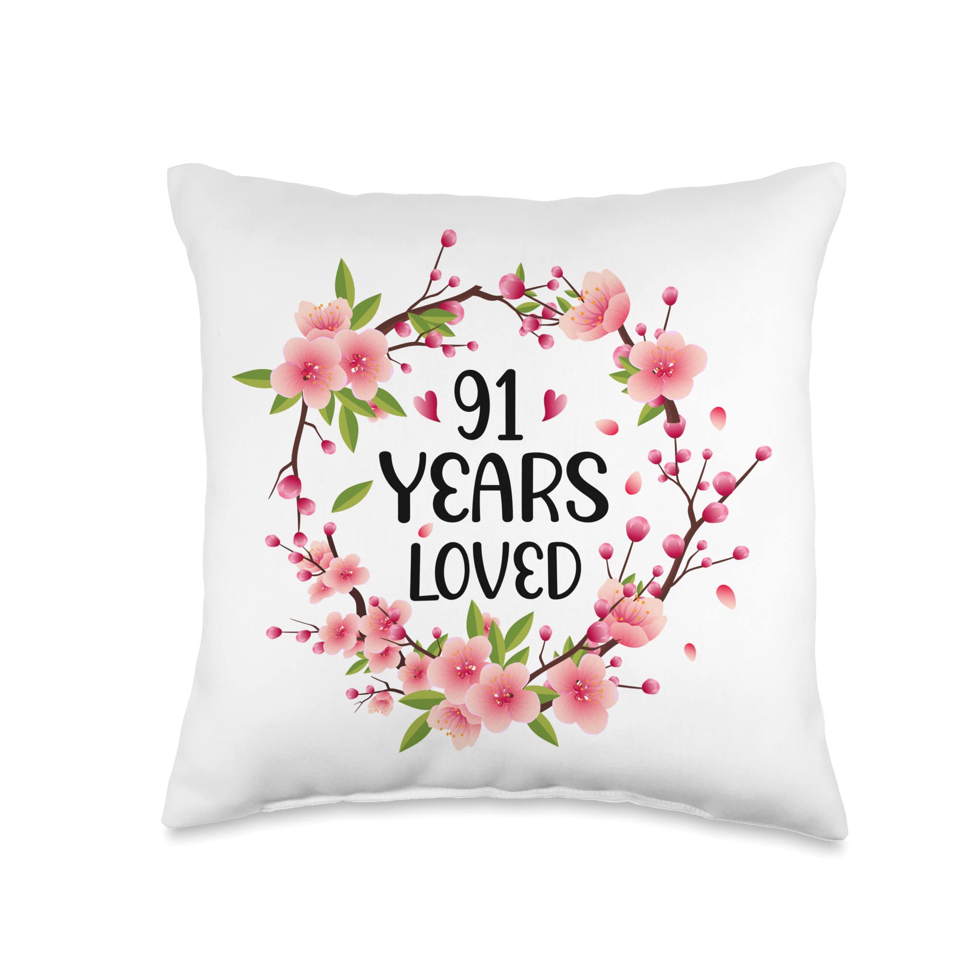91st Birthday Gifts for Women & Men - Floral 91 Years Old Throw Pillow, 16x16 Multicolor - Perfect for Home Decor, Sofa, Bed, or Party Celebration