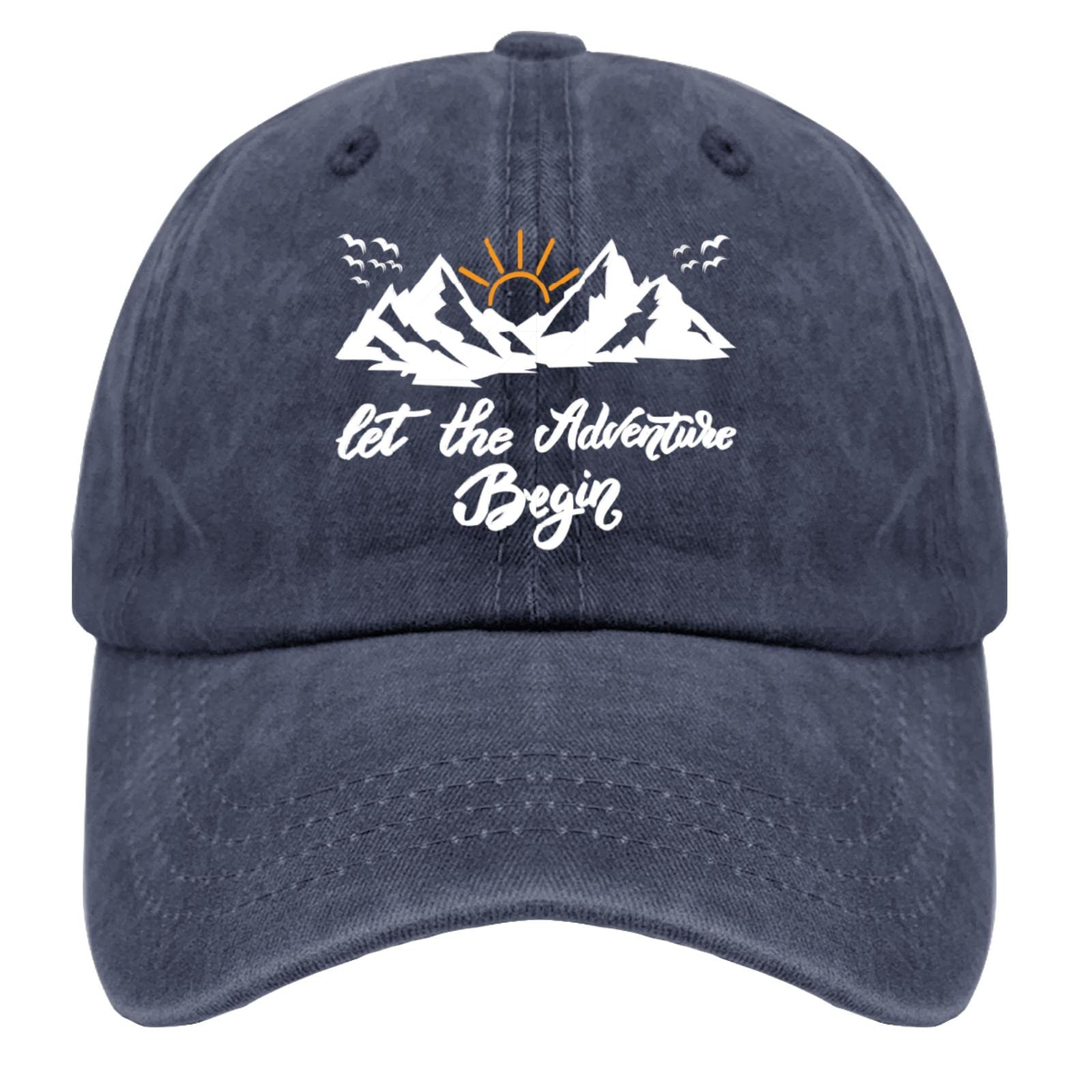 Funny Hiking Baseball Cap for Men - Let The Adventure Begin - Navy Blue Outdoor Hat for Camping, Travel & Adventure Sports