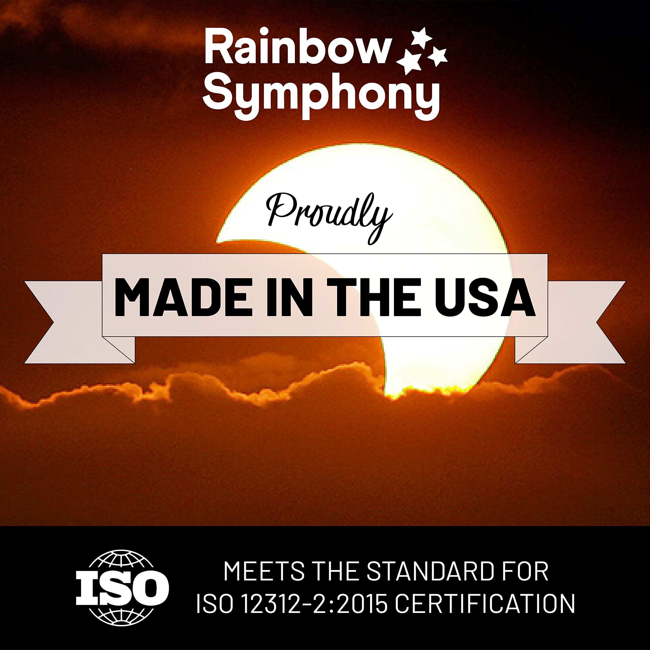 Rainbow Symphony Solar Eclipse Glasses - CE & ISO Certified Safe for Direct Sun Viewing - USA Made (100 Pack) - Perfect for Solar Events, Astronomy Enthusiasts & Classroom Science Activities