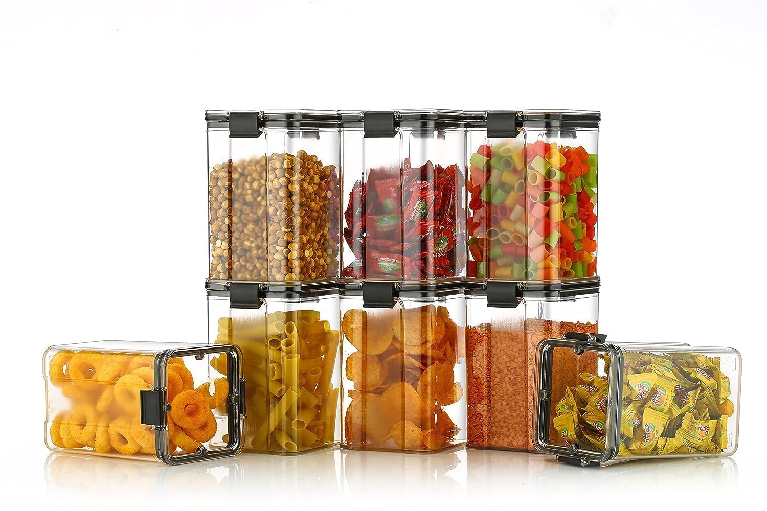 Rylan 8-Piece Airtight Kitchen Storage Containers Set (1100ml) - BPA-Free Food Storage for Pantry, Flour, Sugar & Meal Prep - Ideal for Home, Office & Dorm Organization
