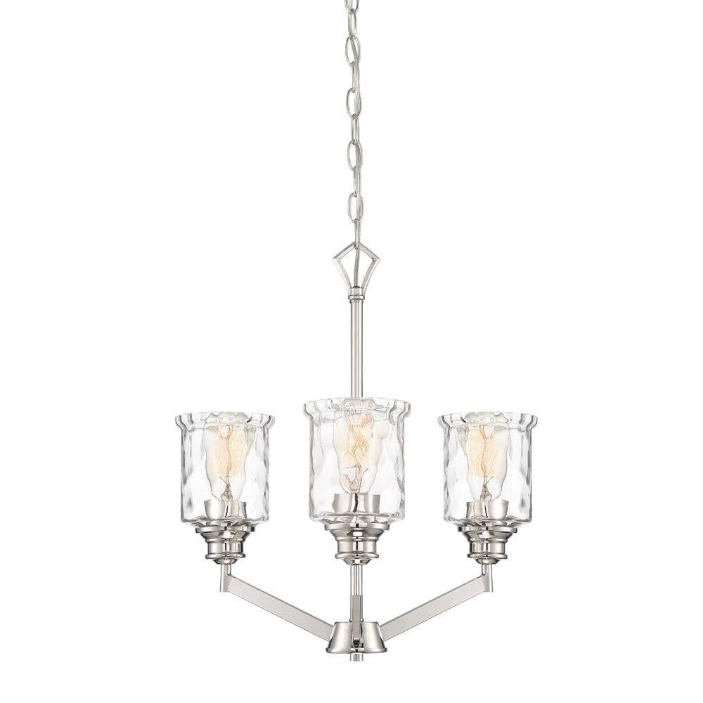 Drake 3-Light Chandelier with Polished Nickel Finish & Clear Hammered Glass - Elegant Dining Room Lighting Fixture for Home Decor | Perfect for Foyer, Living Room, and Bedroom