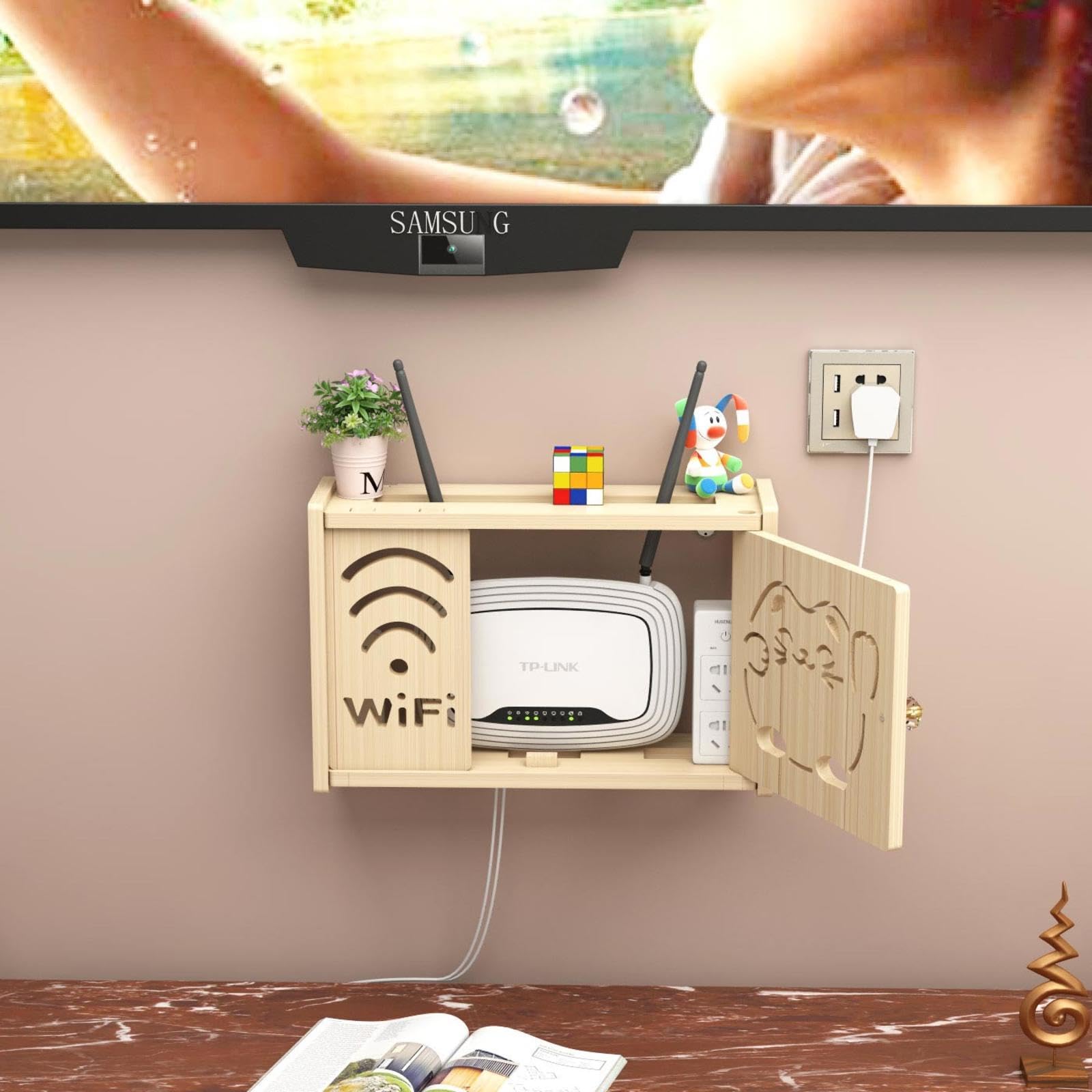 WiFi Router Hidden Box - Wall Mounted Storage Rack for Routers & Modems (A-71x28cm) - Perfect for Home, Office & Entertainment Center Cable Management