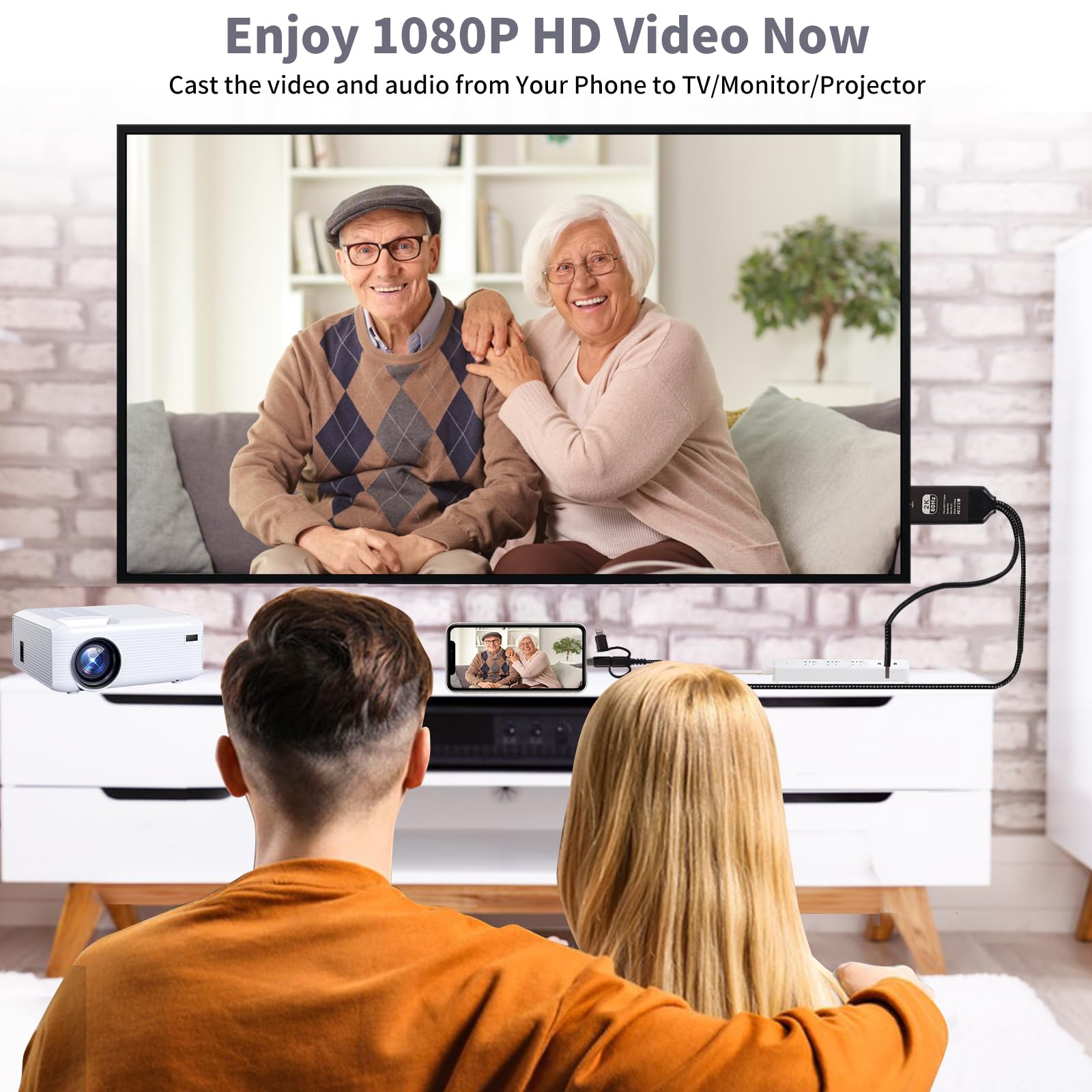 2K 60Hz HDMI Cable Adapter - 1080P Type C to TV Converter for Android Phone, 3-in-1 Multi-Function Plug & Play - Compatible with Roku TV, PS5, HDTV, Blu-ray - Perfect for Home Theater, Gaming & Presentations