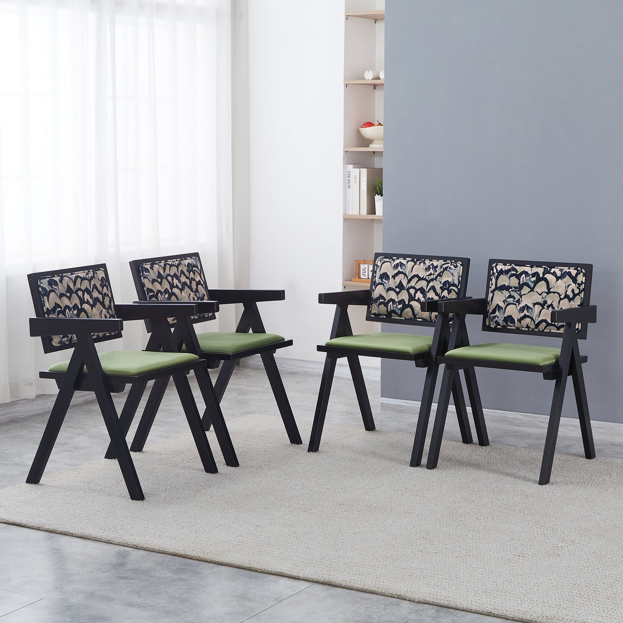 Solid Wood Dining Chairs with Armrests - Natural Rubber Wood & Rattan Woven Design for Kitchen, Dining Room, or Outdoor Patio