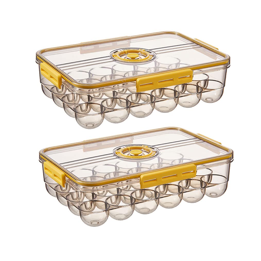 CottonColors 24 Egg Holder for Refrigerator - Stackable Plastic Egg Storage Container with Lids - 2 Pack - Perfect for Kitchen Organization, Meal Prep & Refrigerator Space Saving