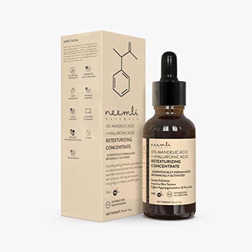 Neemli Naturals 10% Mandelic Acid & Hyaluronic Acid Serum for Skin Texture & Hyperpigmentation | Exfoliating Face Treatment for Acne, Dark Spots & Fine Lines | 15ml Vegan Skincare | Perfect for Night Routine & Sensitive Skin Care