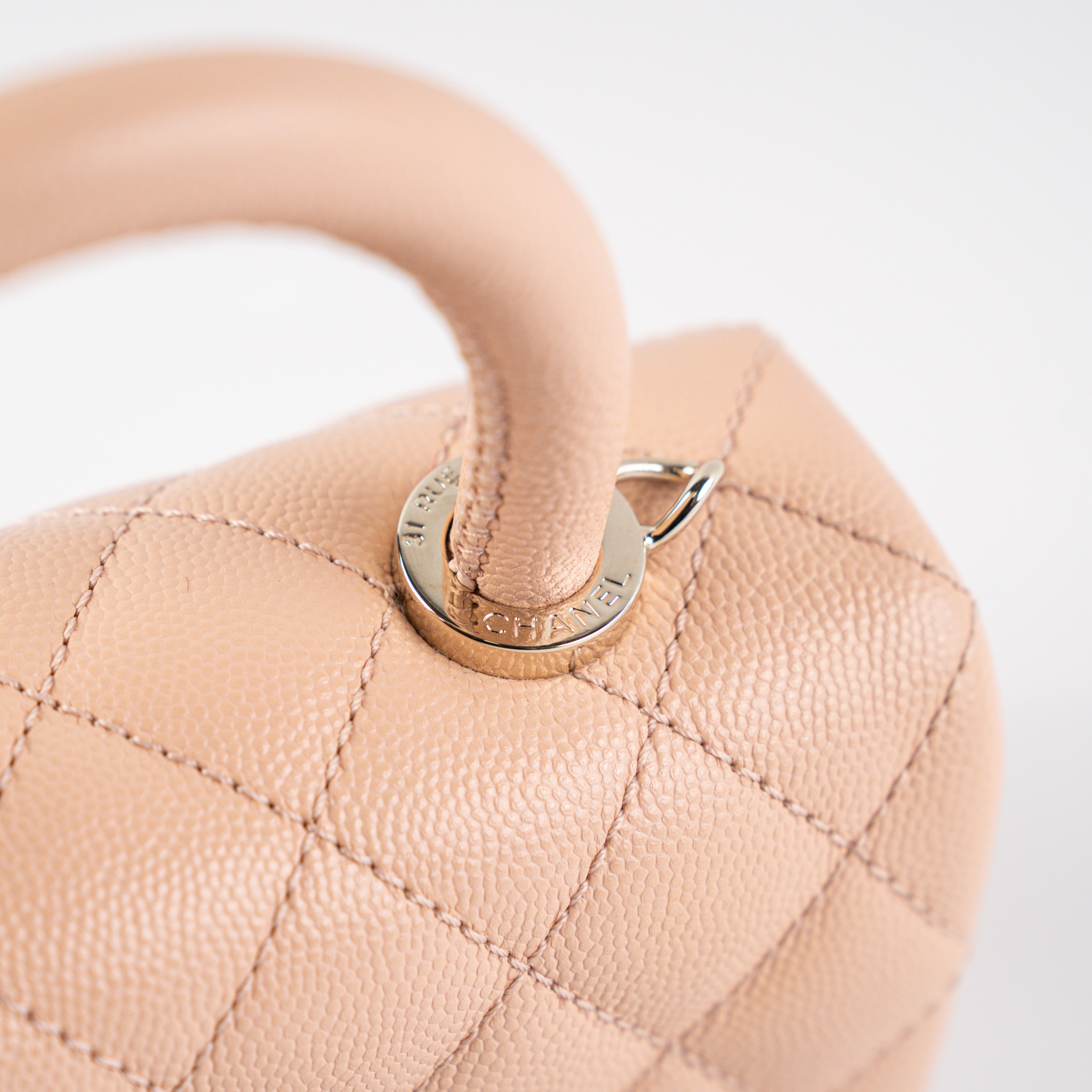 Chanel Mini Coco Handle Bag in Peach Caviar Leather with Top Handle - Perfect for Evening Events, Parties & Luxury Fashion Accessories