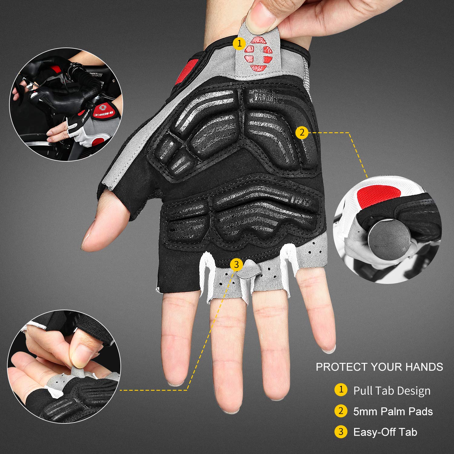 INBIKE 5mm Gel Pad Half Finger Cycling Gloves for Men & Women - Shock Absorbing Bike Gloves for Road & Mountain Biking, Comfortable Cycling Gear for Long Rides & Commuting