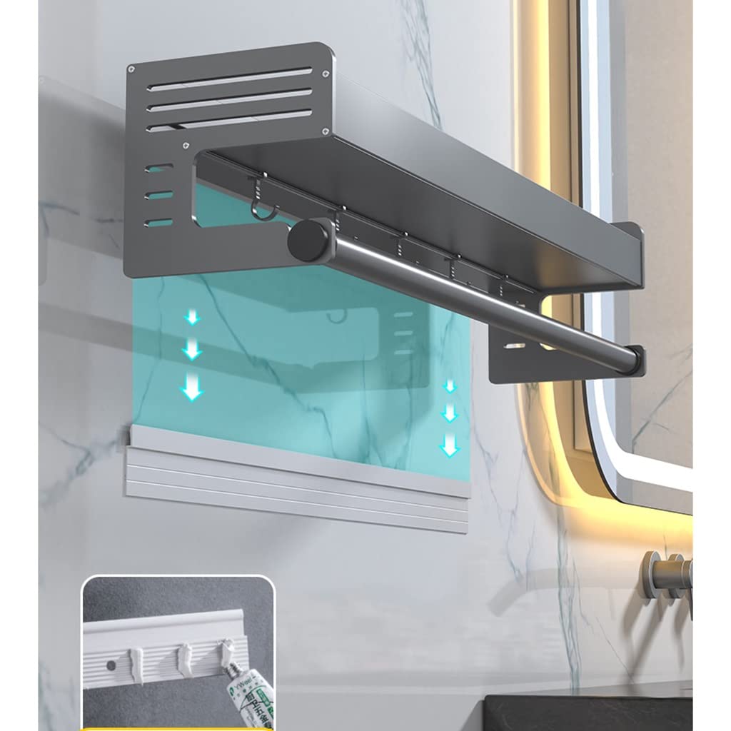 Rustproof Aluminum Alloy Bathroom Shelf Organizer with Hooks & Towel Rack - 30cm Shower Caddy for Toiletries, Cosmetics Storage (Gray) | Perfect for Small Bathrooms, Apartment Showers & Spa-Like Organization