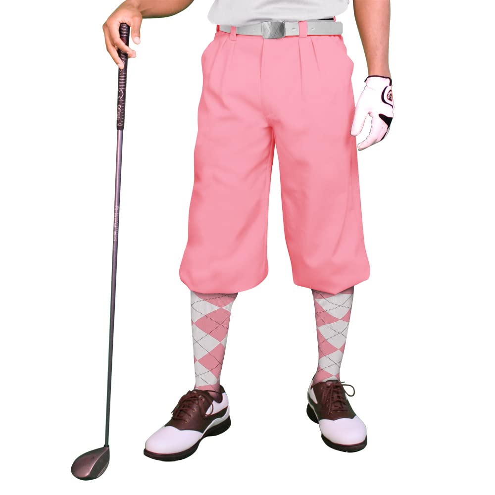 **Premium Pink Microfiber Plus Fours for Men - Comfortable & Stylish Golf Trousers for Casual & Sporty Looks**