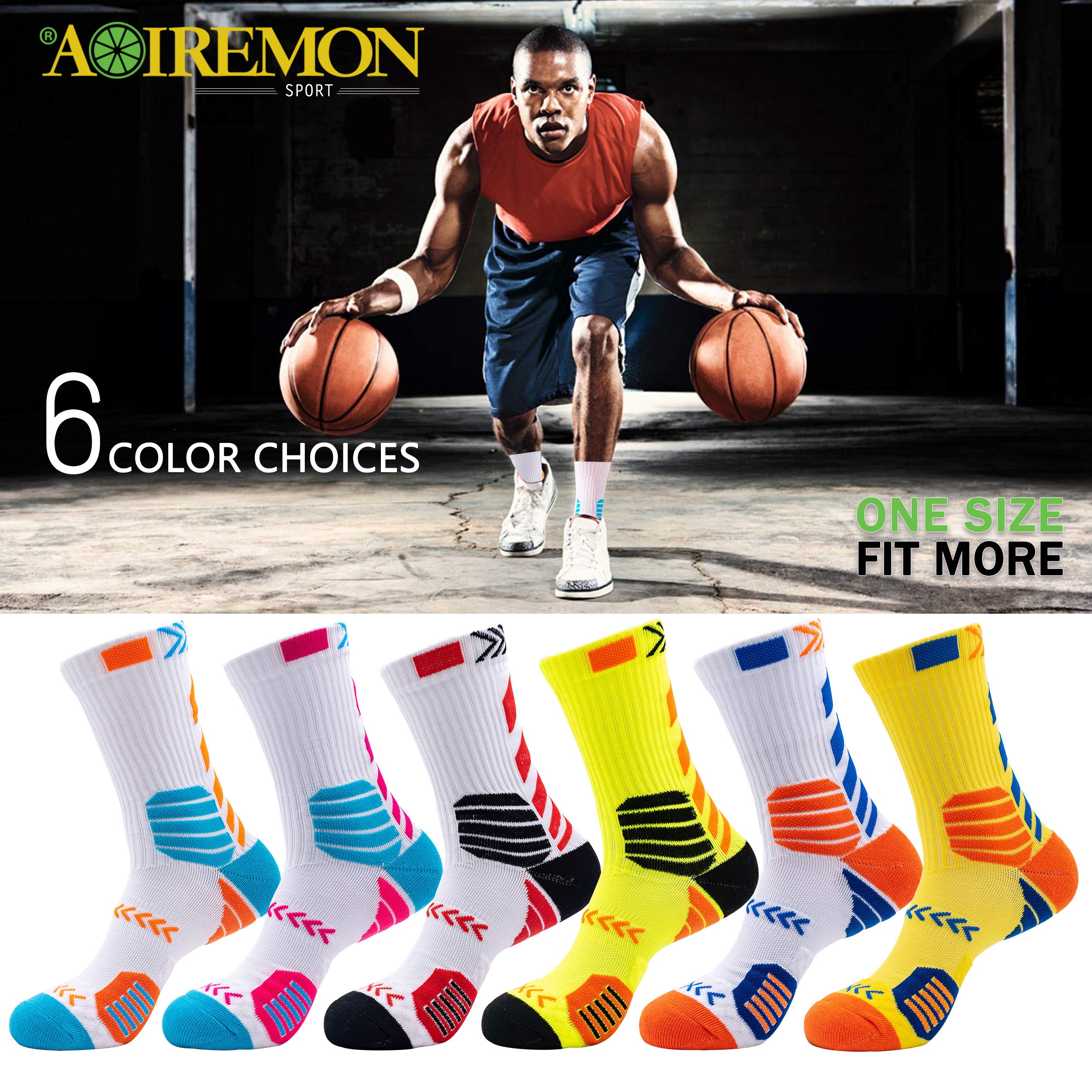 AOIREMON Elite Basketball Cushion Socks - Mid Calf Woven Athletic Socks for Men & Women - Soft Breathable Crew Socks for Football, Soccer, Running, Hiking & Sports - Perfect for Gym, Workout & Outdoor Activities