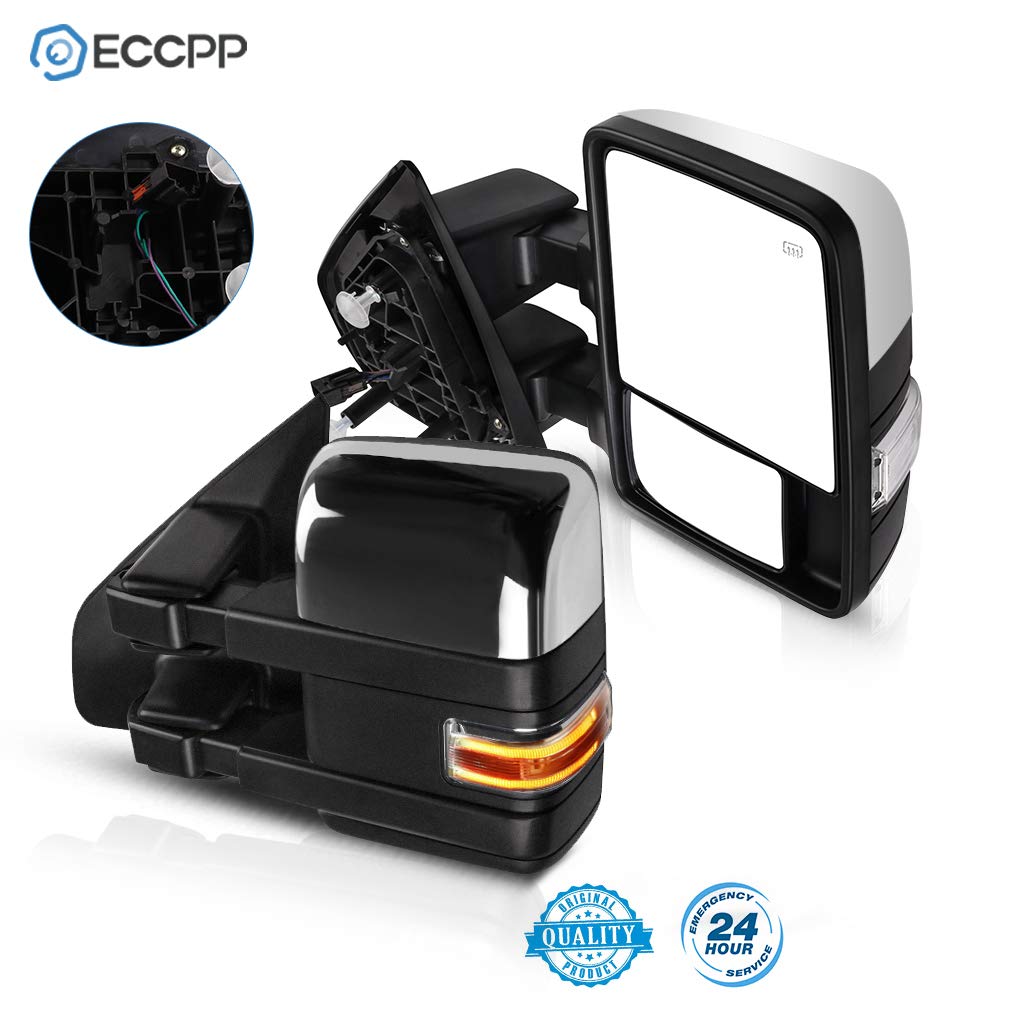 ECCPP Towing Mirrors for Ford F-150 (2004-2014) - Power Control, Heated, Turn Signal & Puddle Lights - Left & Right Side Chrome Housing - Perfect for Towing, Off-Roading & Night Driving