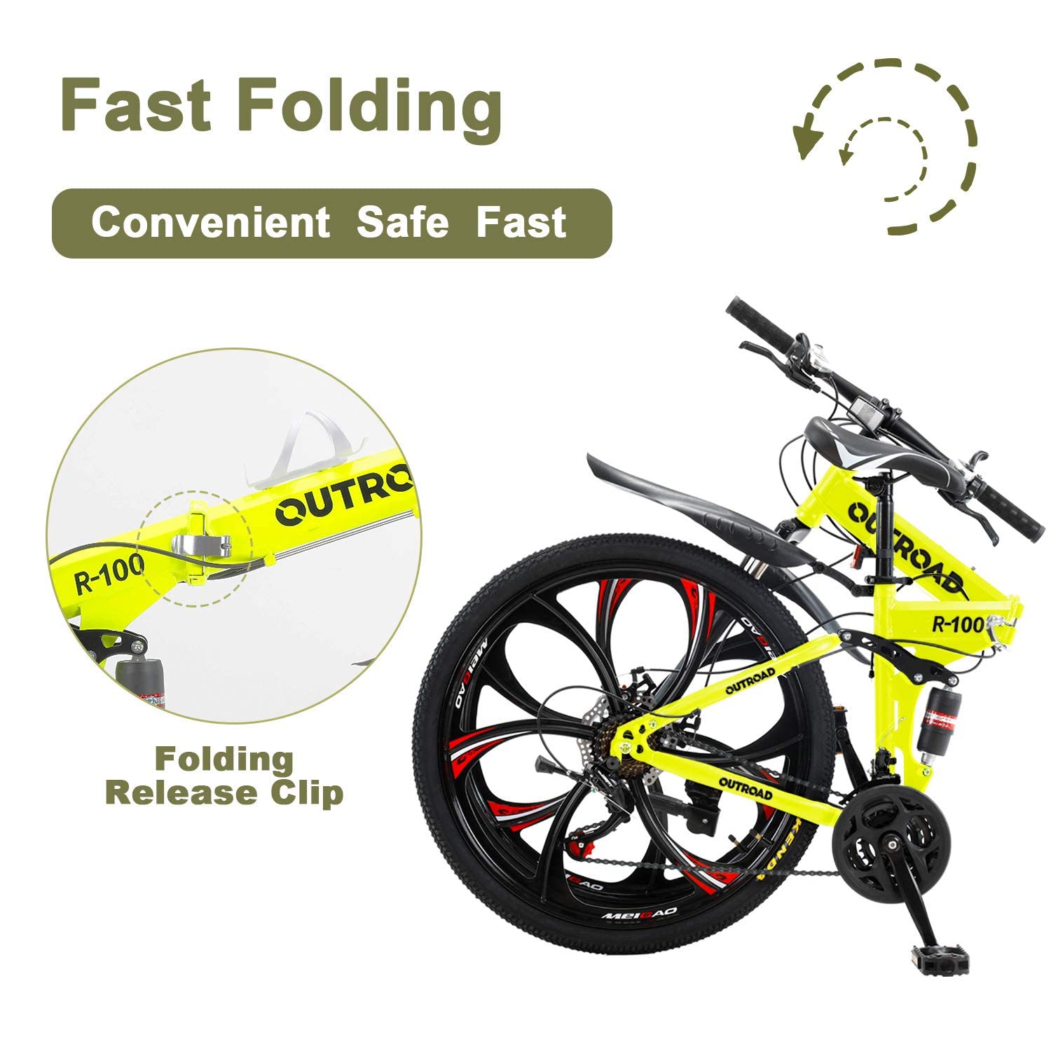 26 Inch Folding Mountain Bike for Adults - Carbon Steel Frame, 21 Speed Gears, Dual Disc Brake & Suspension - Easy Assembly Bicycle for Men & Women (Black/Green/Orange) - Perfect for Commuting, Trail Riding & Outdoor Adventures