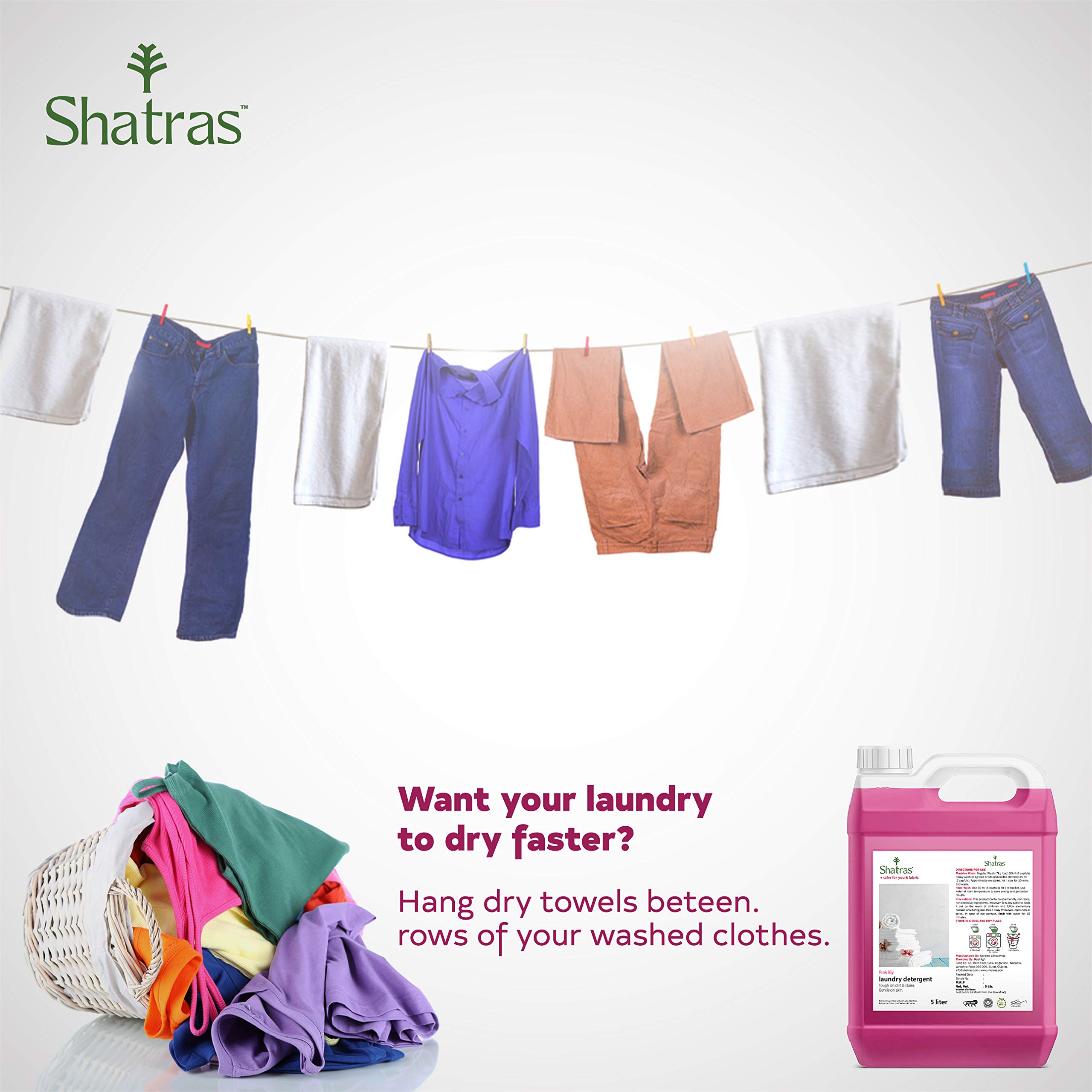 Shatras Natural Liquid Laundry Detergent - Hypoallergenic, Baby-Safe, Eco-Friendly with Fabric Conditioner - 5L for All Washing Machines (HE Compatible) - Perfect for Families, Sensitive Skin & Eco-Conscious Homes