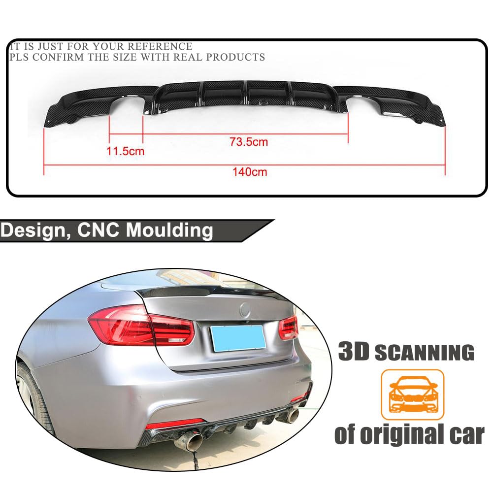 MCARCAR Carbon Fiber Rear Diffuser for BMW 3 Series F30 (2012-2018) | M Sport Sedan Body Kit | Compatible with 320i 325i 328i 330i 335i 340i Models | High-Performance Lower Bumper Lip Spoiler | Perfect for Car Enthusiasts & Street Racing Upgrades