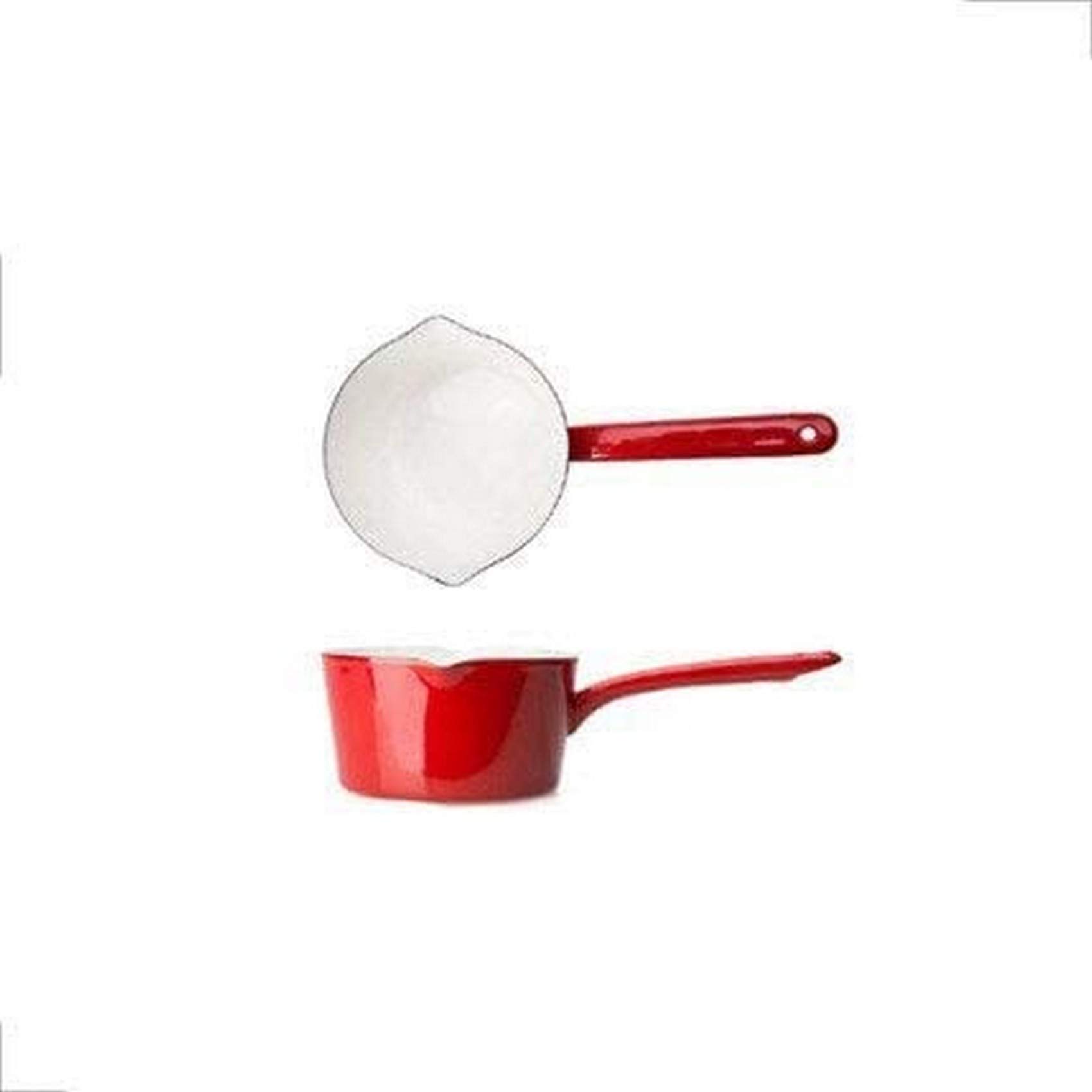 Stainless Steel Enamel Milk Jug with Lid - 1000ml Multifunctional Soup Pot for Baby Breakfast, Coffee, Sauce - Red Wood Handle - Perfect for Gas & Induction Cookers - Ideal for Kitchen, Dining & Camping Use