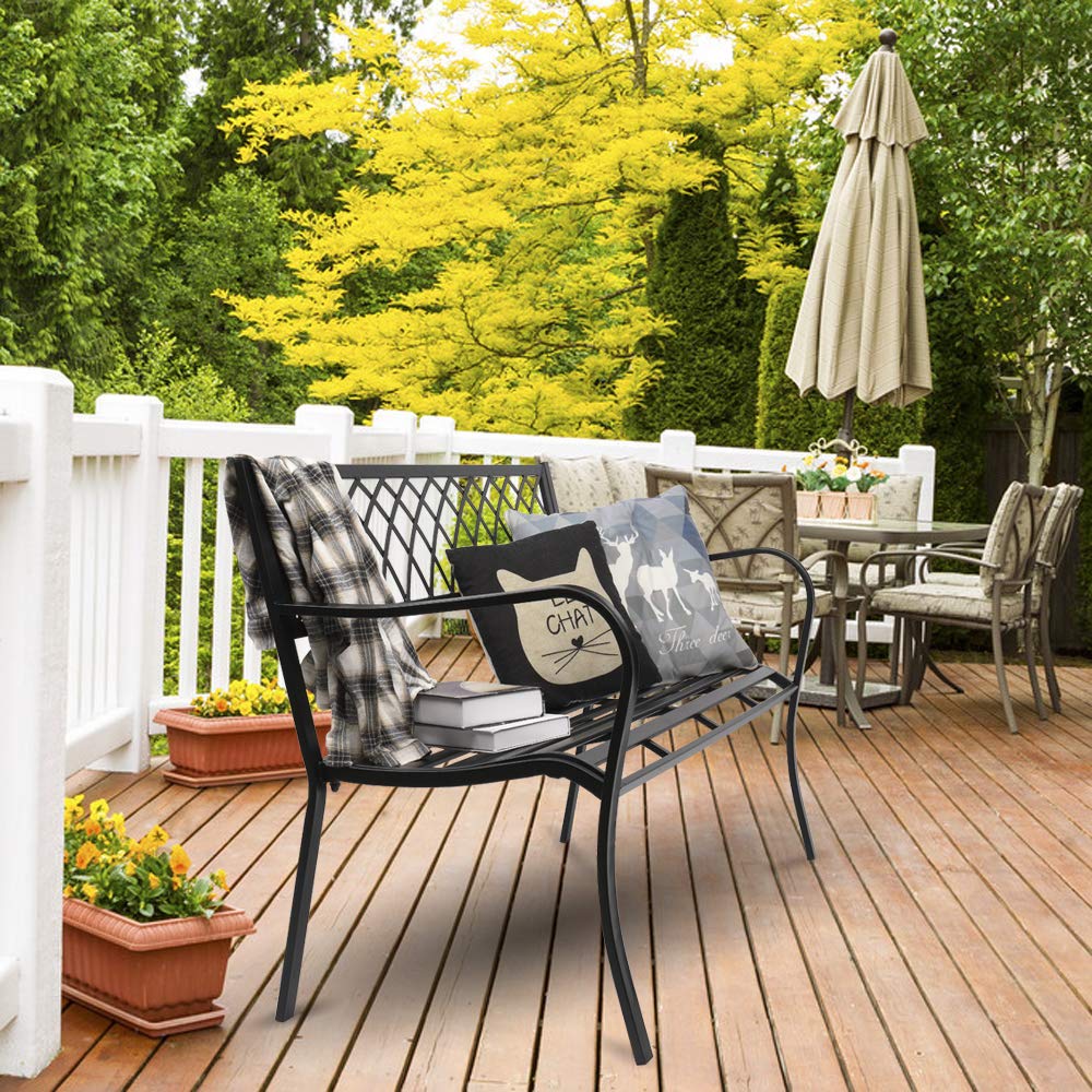HomVent 50 Inch Outdoor Park Bench - Heavy Duty Metal Garden Bench with Weather-Resistant Finish, Perfect for Patio, Yard, Lawn, Garden Path or Entryway Decor (47