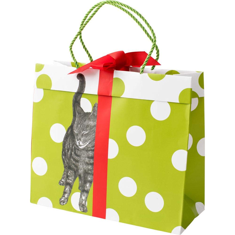 Caspari Curious Christmas Cats Large Gift Bags - Set of 2, Holiday Party Favor Bags for Christmas Gifts, Decorations, and Festive Celebrations