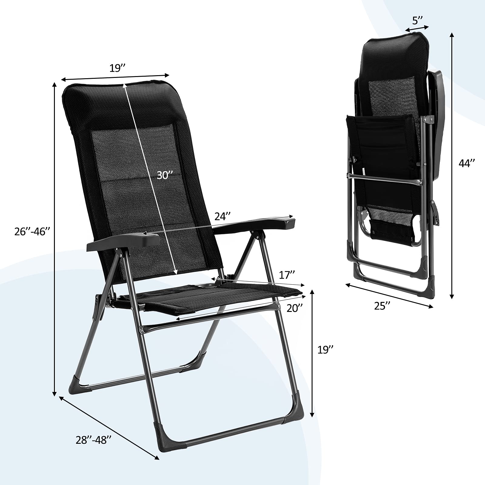 Tangkula 2-Piece Folding Patio Dining Chairs Set - Adjustable Backrest, Portable Outdoor Camping Chairs with Armrests & Headrest - Perfect for Yard, Poolside, Balcony, Beach and Picnic Use