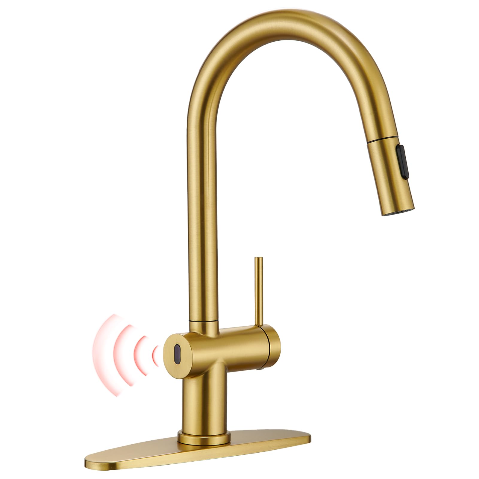 Brushed Gold Touchless Kitchen Faucet with Pull Down Sprayer - Smart Motion Sensor Hands-Free Single Handle Faucet for Modern Farmhouse Kitchens (1 or 3 Hole Design) - Perfect for Busy Cooks, Families & ADA Compliant Kitchens