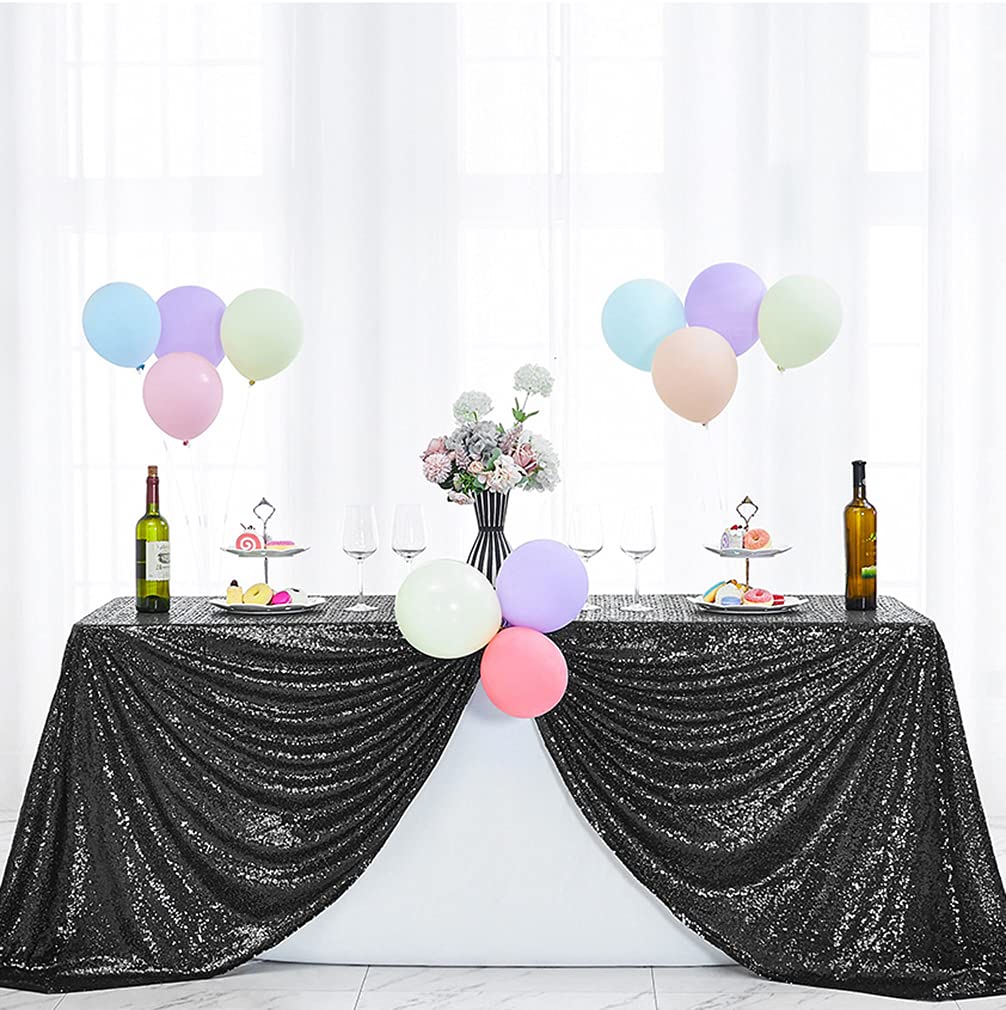 50x80 Inch Black Rectangular Sequin Tablecloth - Glitter Party Table Cover for Wedding, Birthday, Bridal Shower, Banquet & Dessert Table Decorations - Perfect for Holiday Celebrations, Dinner Parties & Special Events