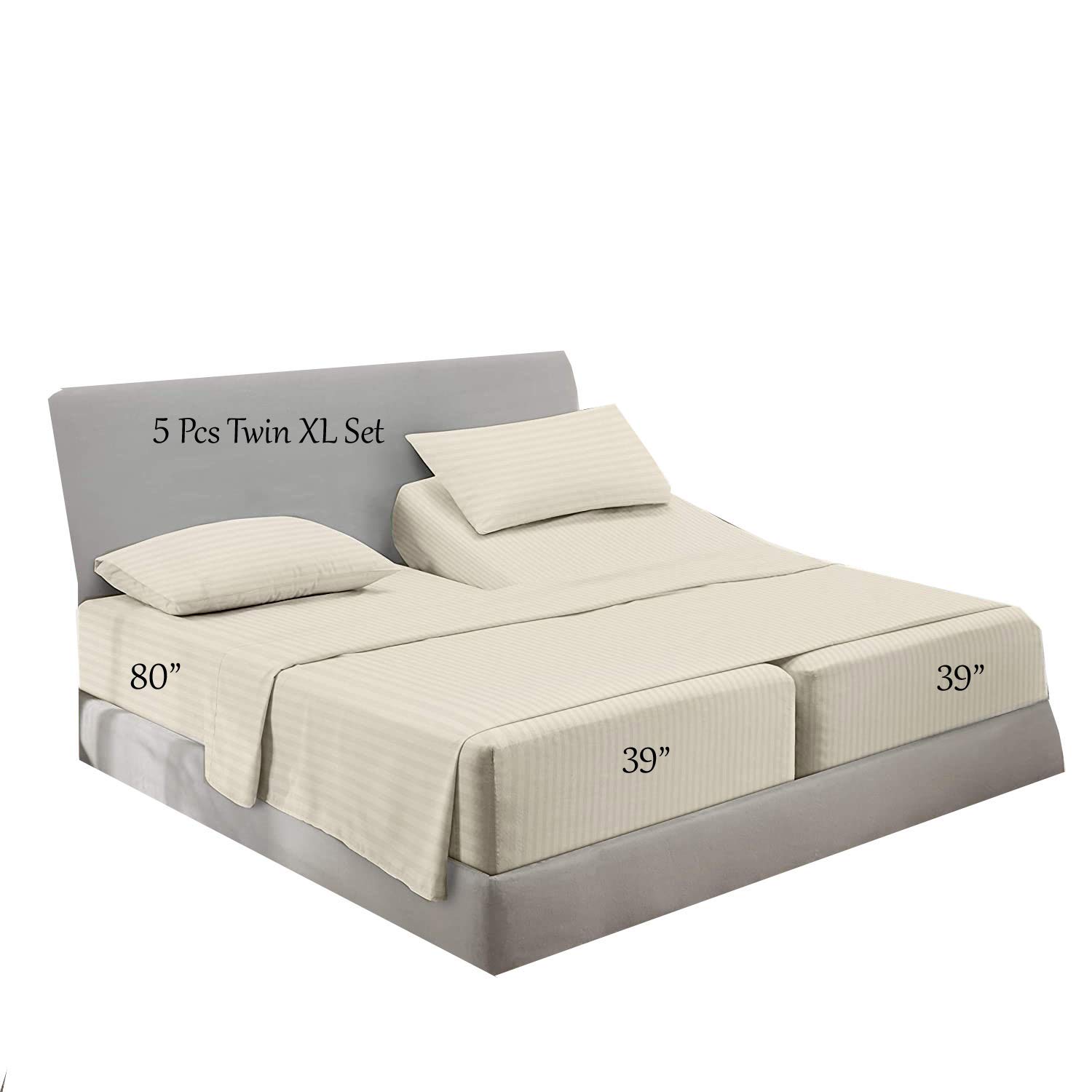 Split King Sheets for Adjustable Bed - 5 Piece Set with 16