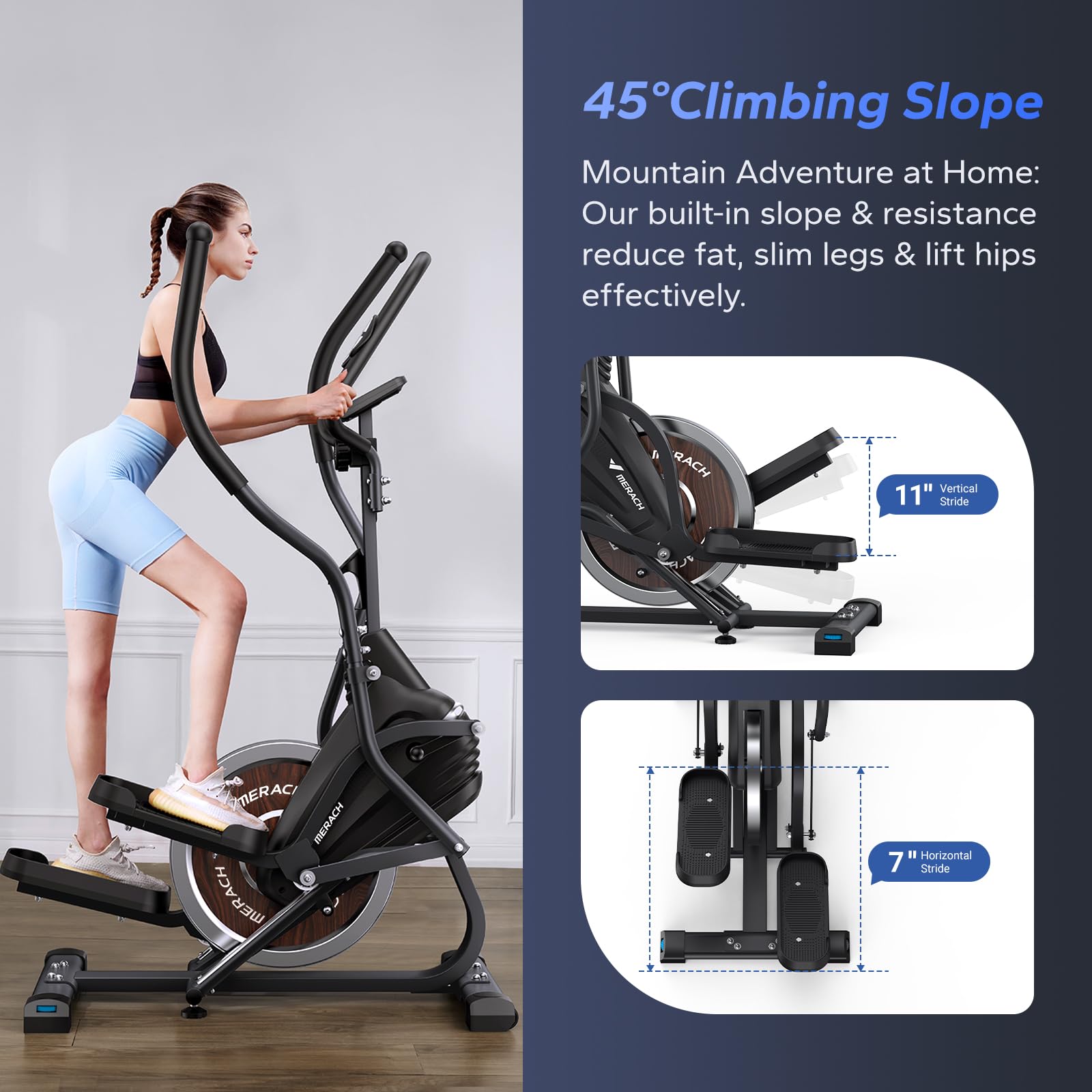 MERACH 3-in-1 Elliptical Machine for Home - Magnetic Resistance Cardio Climber with 16 Levels, Stepping Trainer & MERACH App Connectivity | Compact Exercise Equipment for Small Spaces | Perfect for Home Gym, Apartment Workouts & Full-Body Training