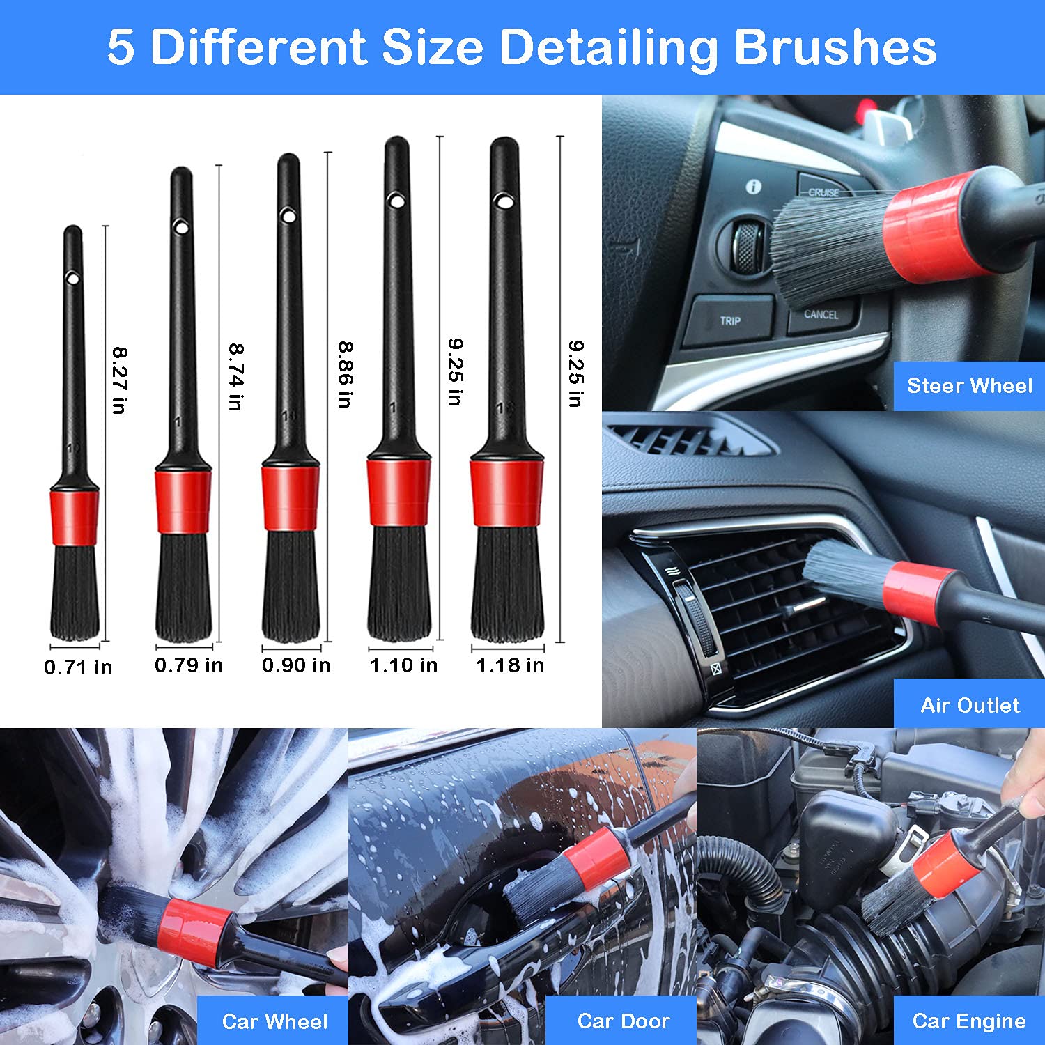 20Pcs Car Detailing Brush Set - Professional Auto Cleaning Kit with 17