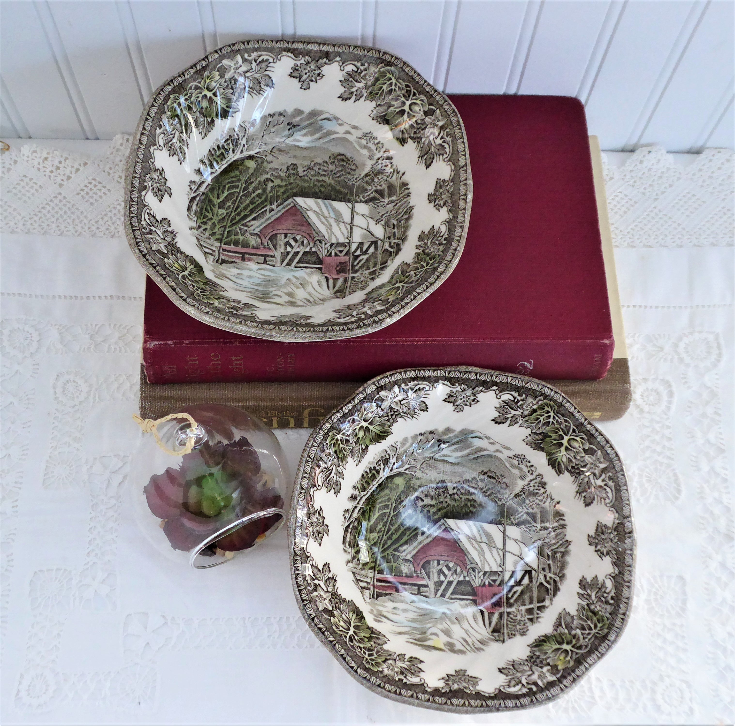 Johnson Brothers Friendly Village Square Cereal & Soup Bowls Set of 2 - Vintage 1950s English Countryside Design - Perfect for Breakfast, Soup, or Display