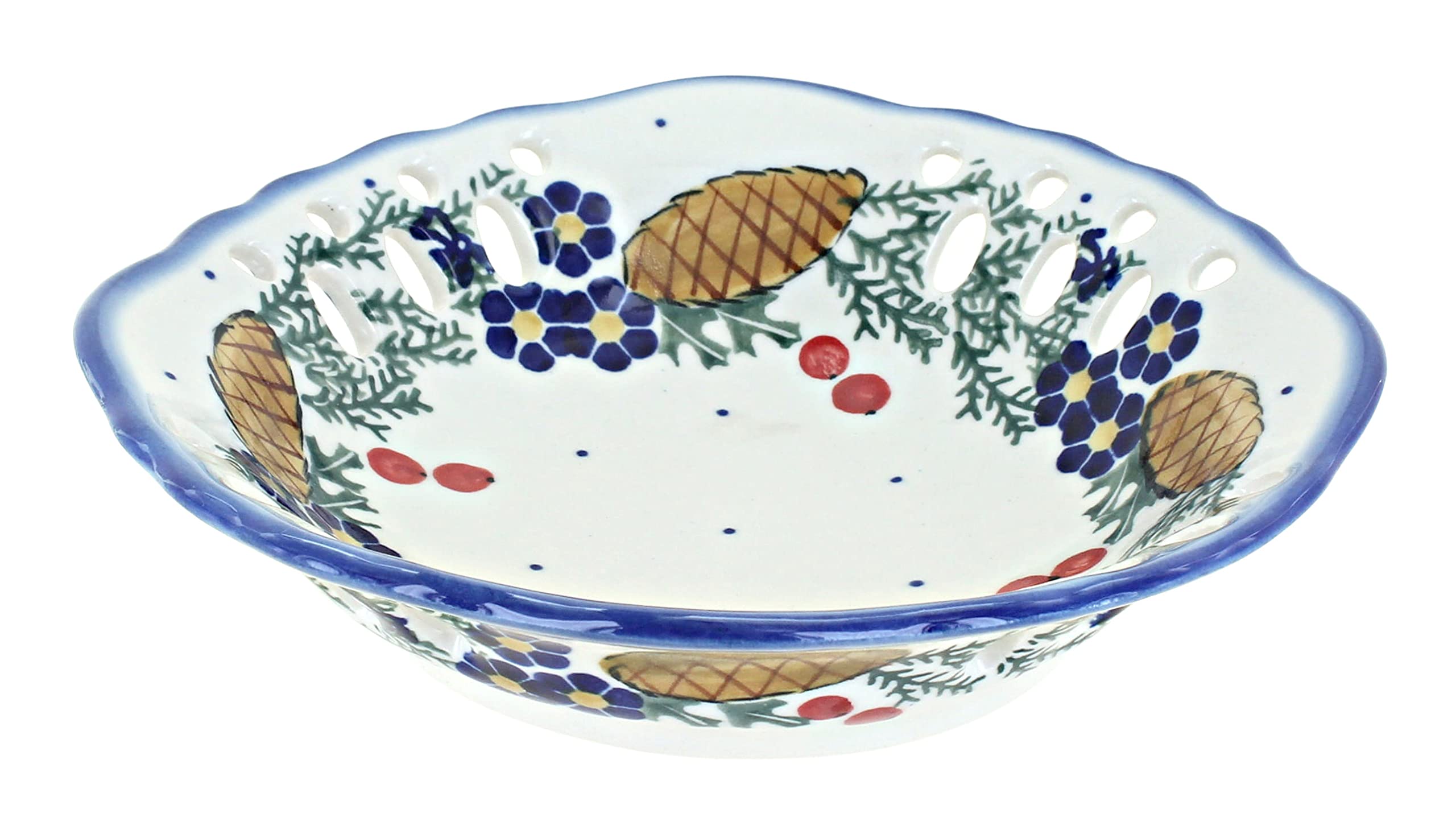 Handmade Blue Rose Polish Pottery Pinecone Small Fruit Dish - Elegant Serving Bowl for Desserts, Nuts, Candies | Perfect for Home Decor, Dining Table Centerpiece, Gift Idea