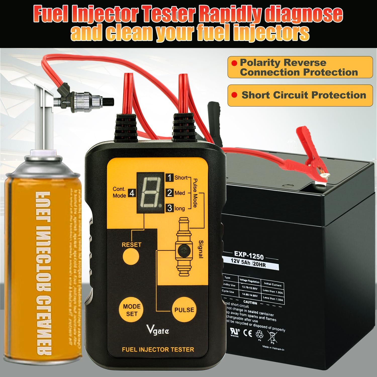 JUTA VT200 Fuel Injector Tester Cleaner Tool - Professional Fuel System Cleaner with 2 Size Cleaning Adapters for Gasoline Engines - Perfect for Auto Repair Shops & DIY Car Maintenance