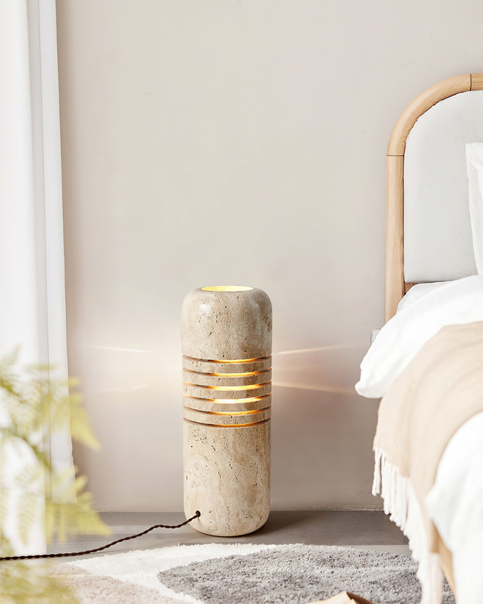 Modern Big Stone Bucket Floor Lamp - Industrial Style Standing Light for Living Room, Bedroom & Office - Adjustable Height & Warm White LED Bulb Included - Perfect for Reading Corner, Lounge & Workspace