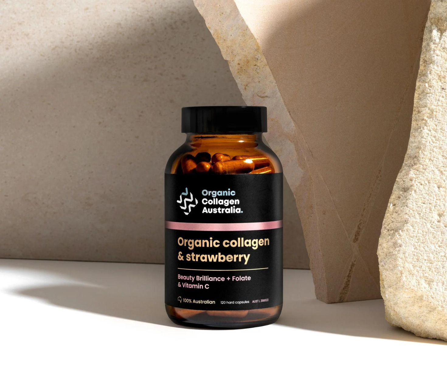 Organic Collagen & Strawberry Supplement (120 Capsules) - Supports Skin, Hair & Joint Health - Perfect for Daily Beauty Routine & Anti-Aging Care