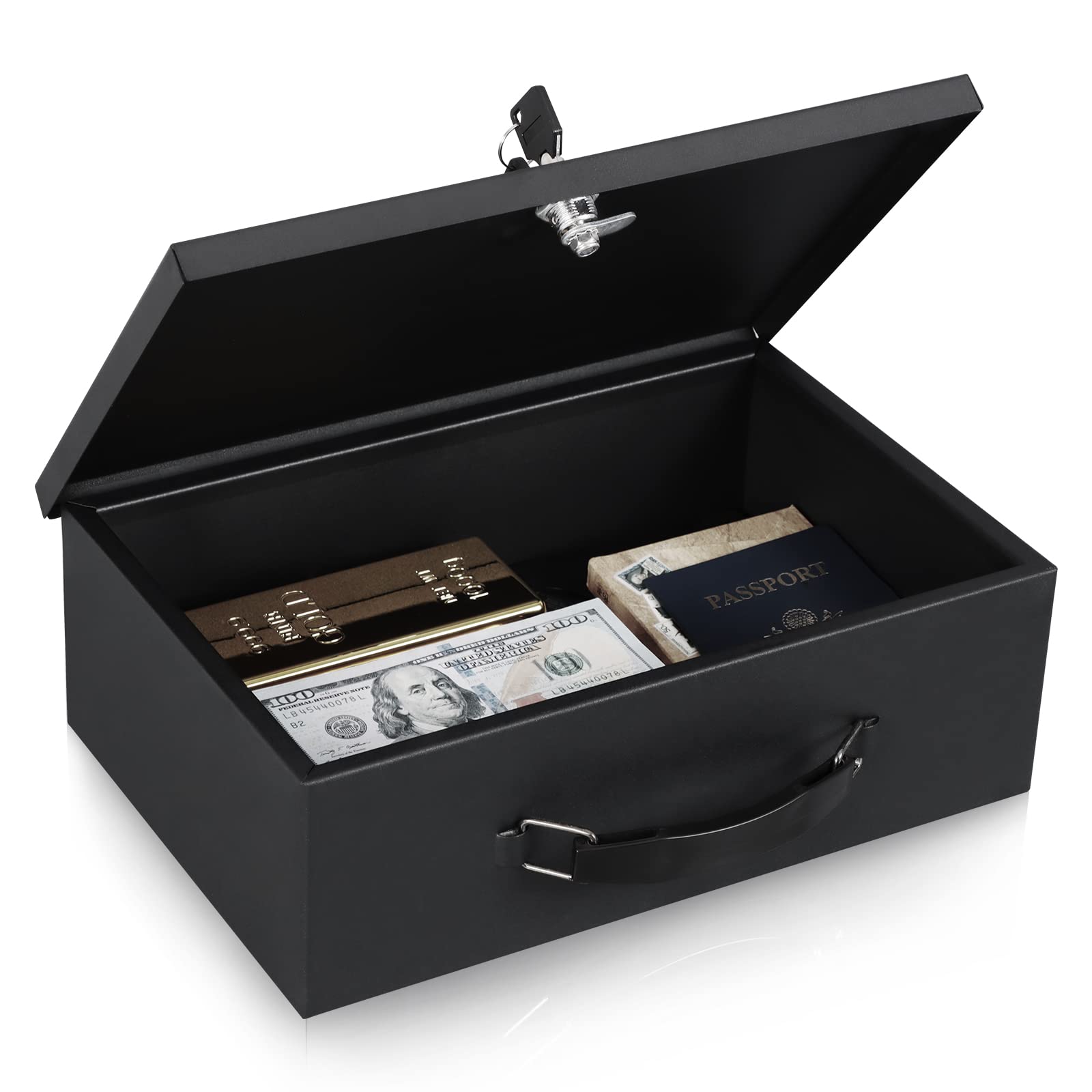 Fireproof Document Box with Key Lock - Waterproof Safe Storage for Passport, Jewelry, Cash & Important Papers (12.6