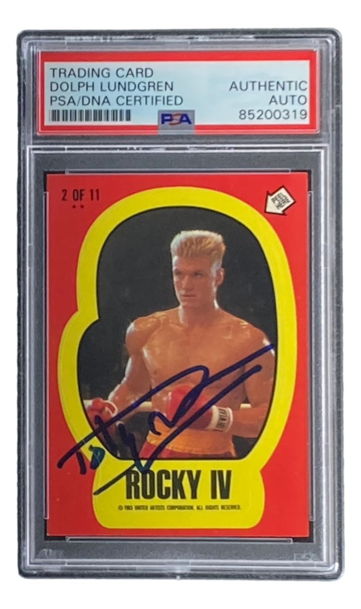 Dolph Lundgren Autographed 1985 Topps #2 Rocky IV Ivan Drago PSA/DNA Certified Sticker Card - Collectible Memorabilia for Movie Fans & Boxing Enthusiasts