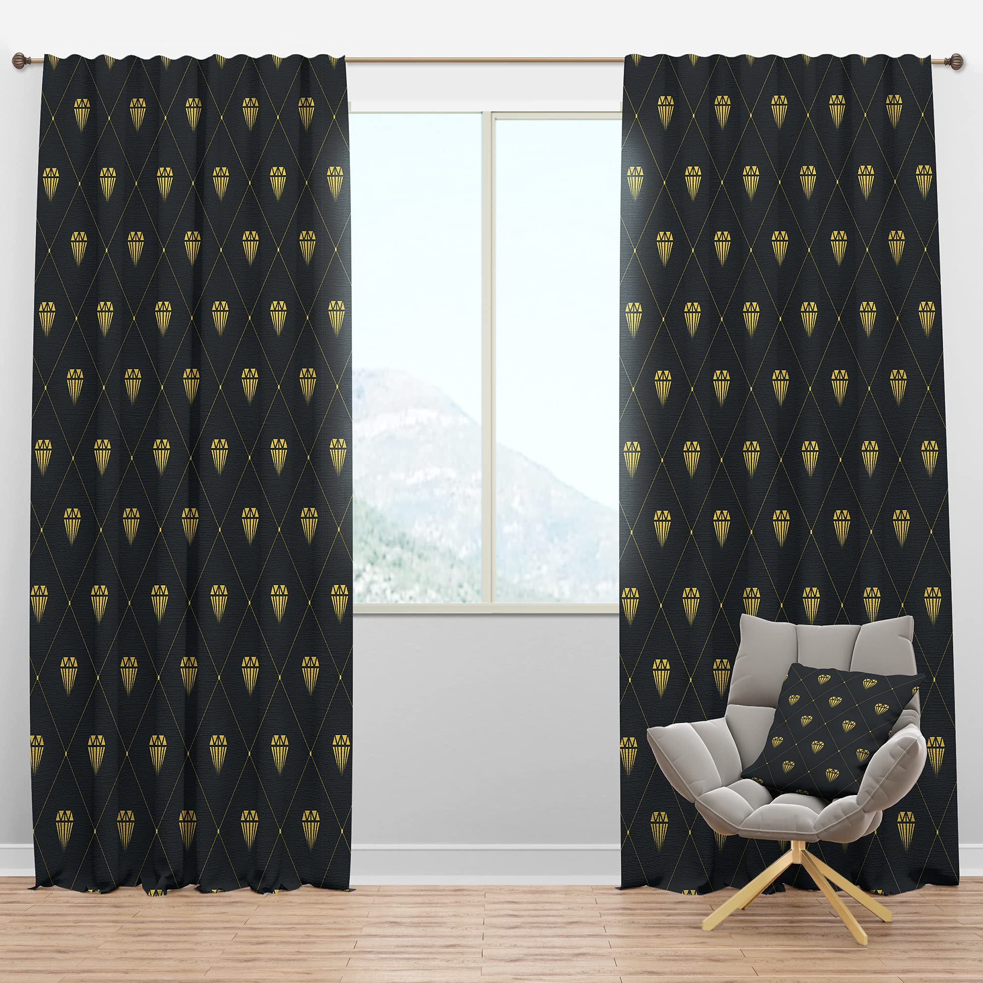 DesignQ Blackout Curtains 'Golden Heart' Thermal Insulated Window Drapes - 52x84 Inch Single Panel for Bedroom & Living Room - Noise Reducing & Energy Saving Home Decor