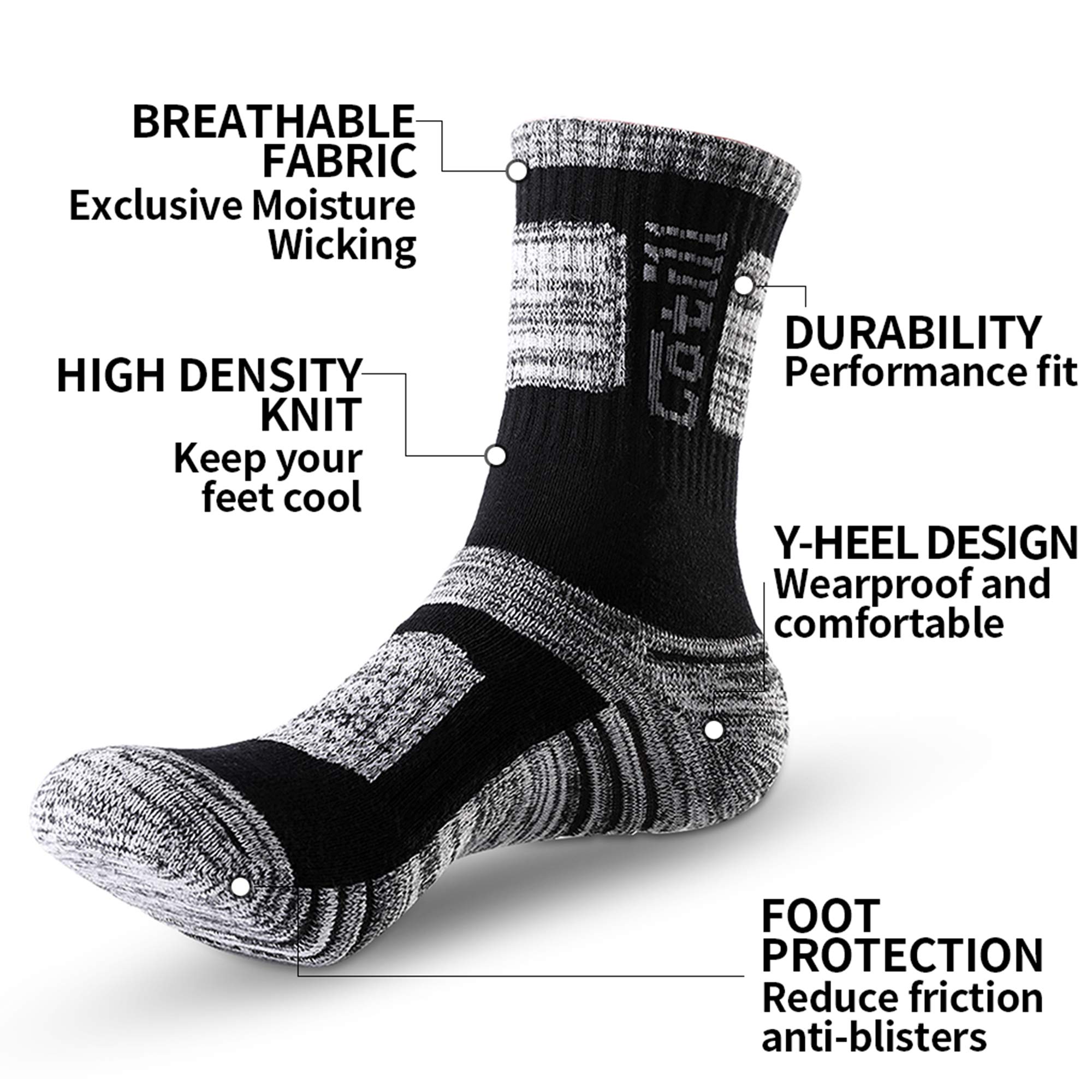 Cotill 5 Pairs Men's Walking & Hiking Socks - Moisture Wicking, Breathable, Cushioned Crew Work Socks for Winter, Athletic, Running & Outdoor Sports - Perfect for Hiking, Gym, Work & Daily Wear