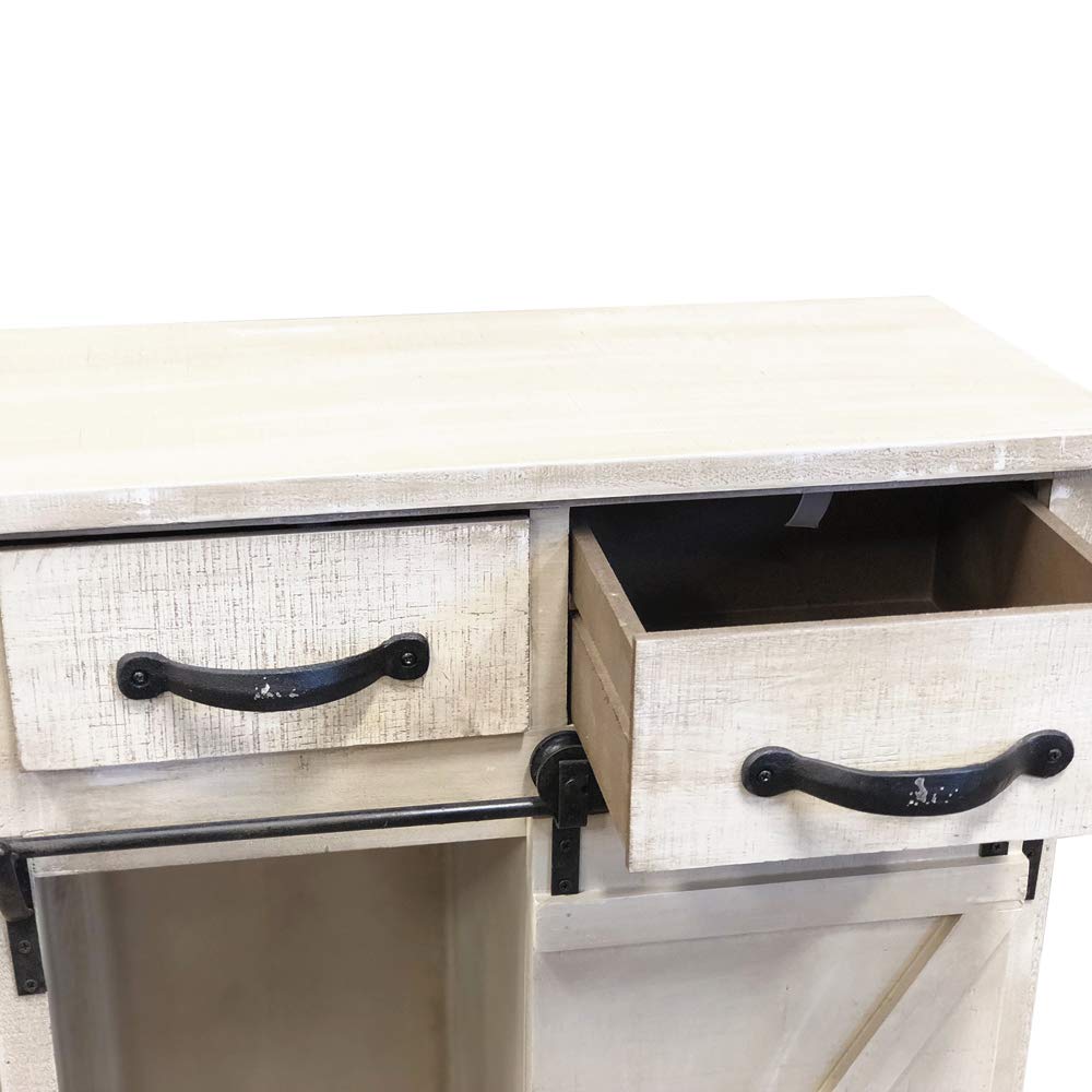 Vintage White Wooden Barn Door Cabinet with 2 Drawers - Classic Country Style Storage Solution for Bedroom, Living Room & Entryway Organization