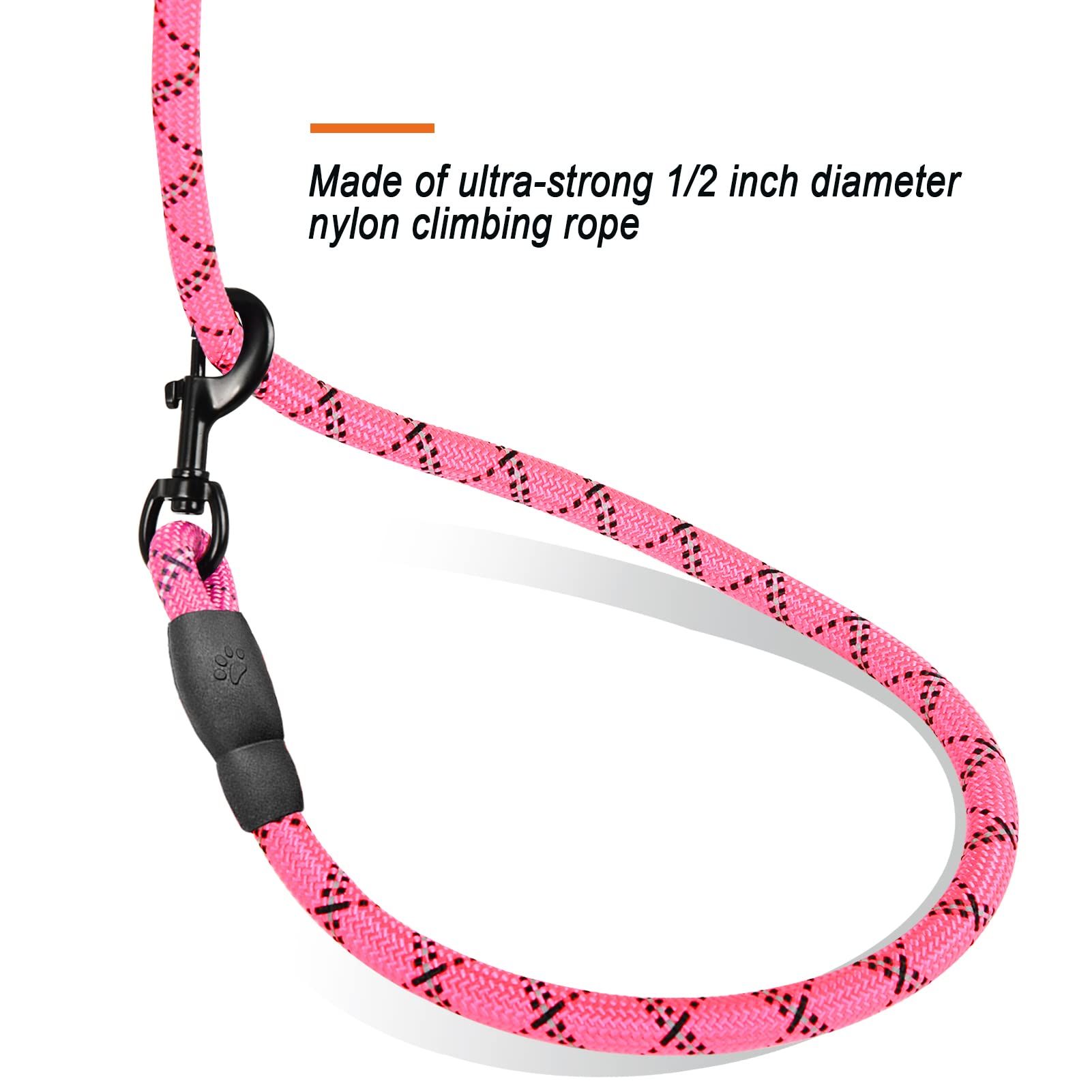 BARKBAY Heavy Duty Dog Leash for Large Dogs - 4/5/6 FT Durable Reflective Leash with Comfortable Padded Handle - Ideal for Walking, Training, Running & Nighttime Safety (6FT-1/2'', Pink)