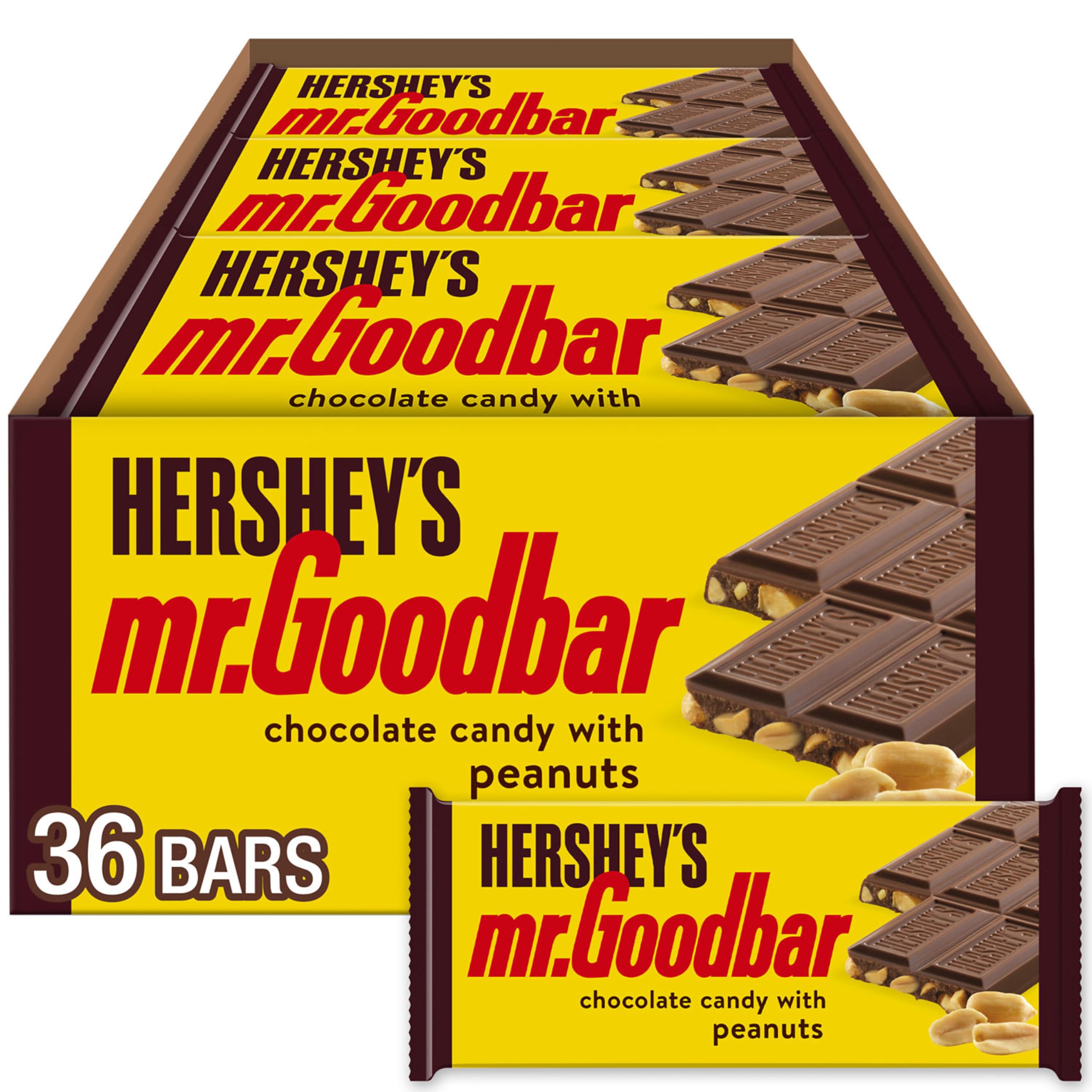 HERSHEY'S MR. GOODBAR Milk Chocolate with Peanuts Candy Bars - 1.75oz (36 Count) - Perfect for Halloween, Party Favors, Office Snacks & Gift Baskets