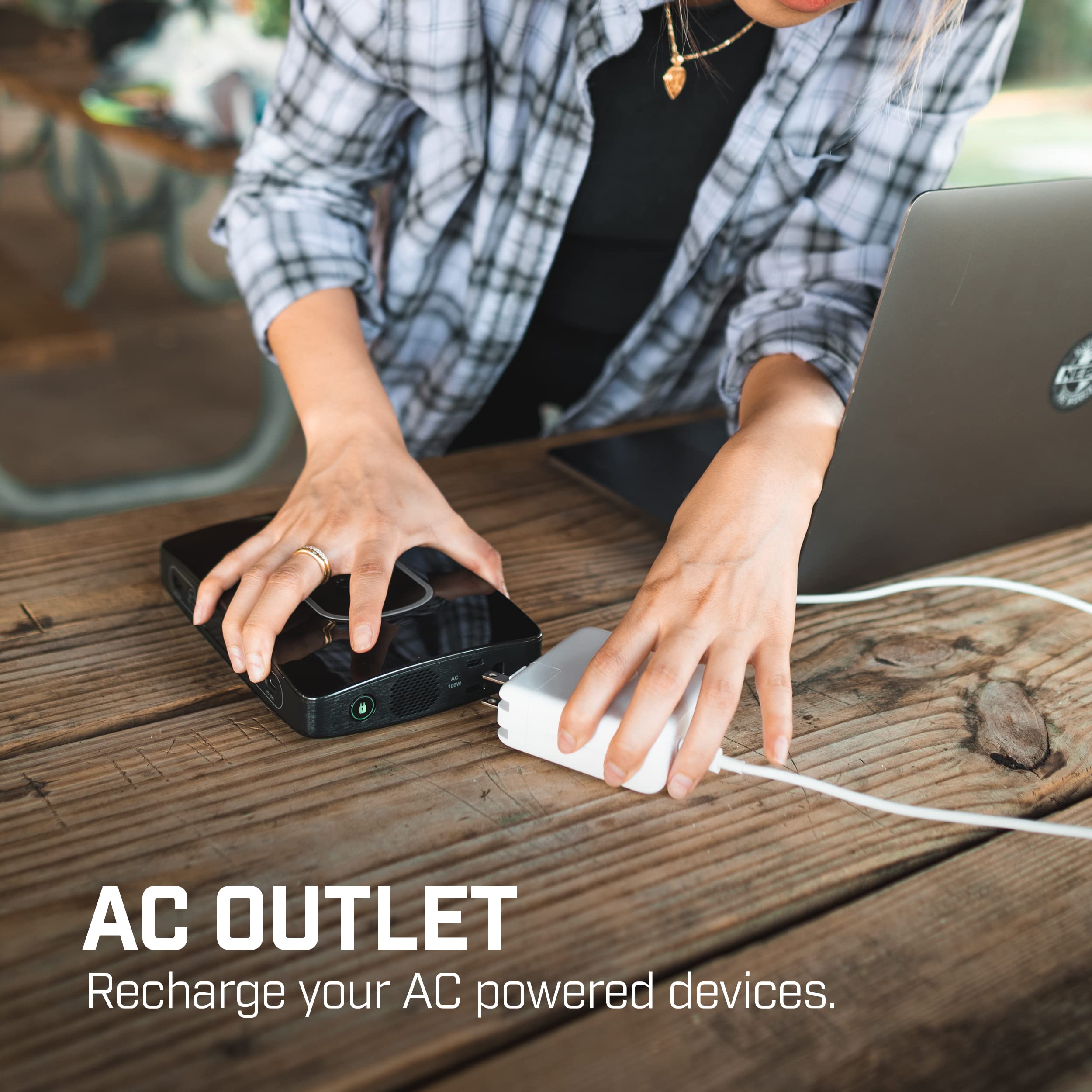 Halo Power Station 100 - 100W Portable Power Bank with 110V AC Outlet, USB Ports & Wireless Charger | Compact & Carry-On Approved for Travel, Camping, Emergencies | Stone Grey Charging Station for Phones, Laptops & Small Devices