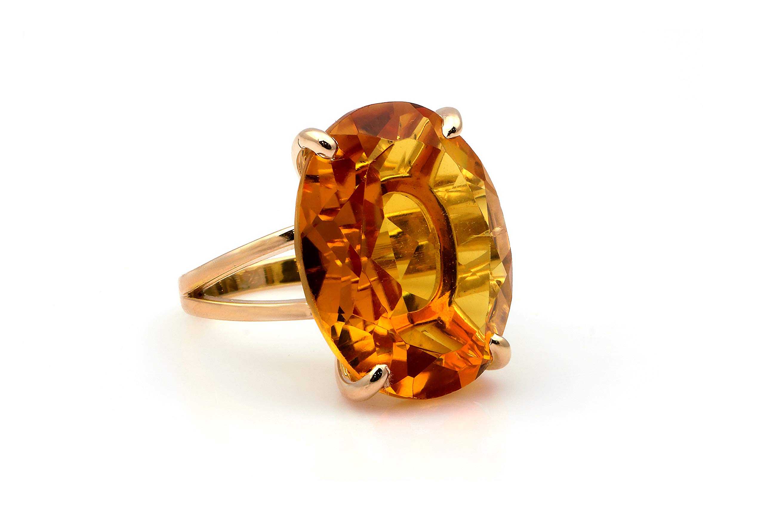 14K Gold Oval Citrine Ring for Women - Elegant Vibrant Citrine Jewelry, Fashion & Bridal Gift - Choose Size & Finish - Comes with Fancy Gift Box - Perfect for Weddings, Anniversaries & Special Occasions