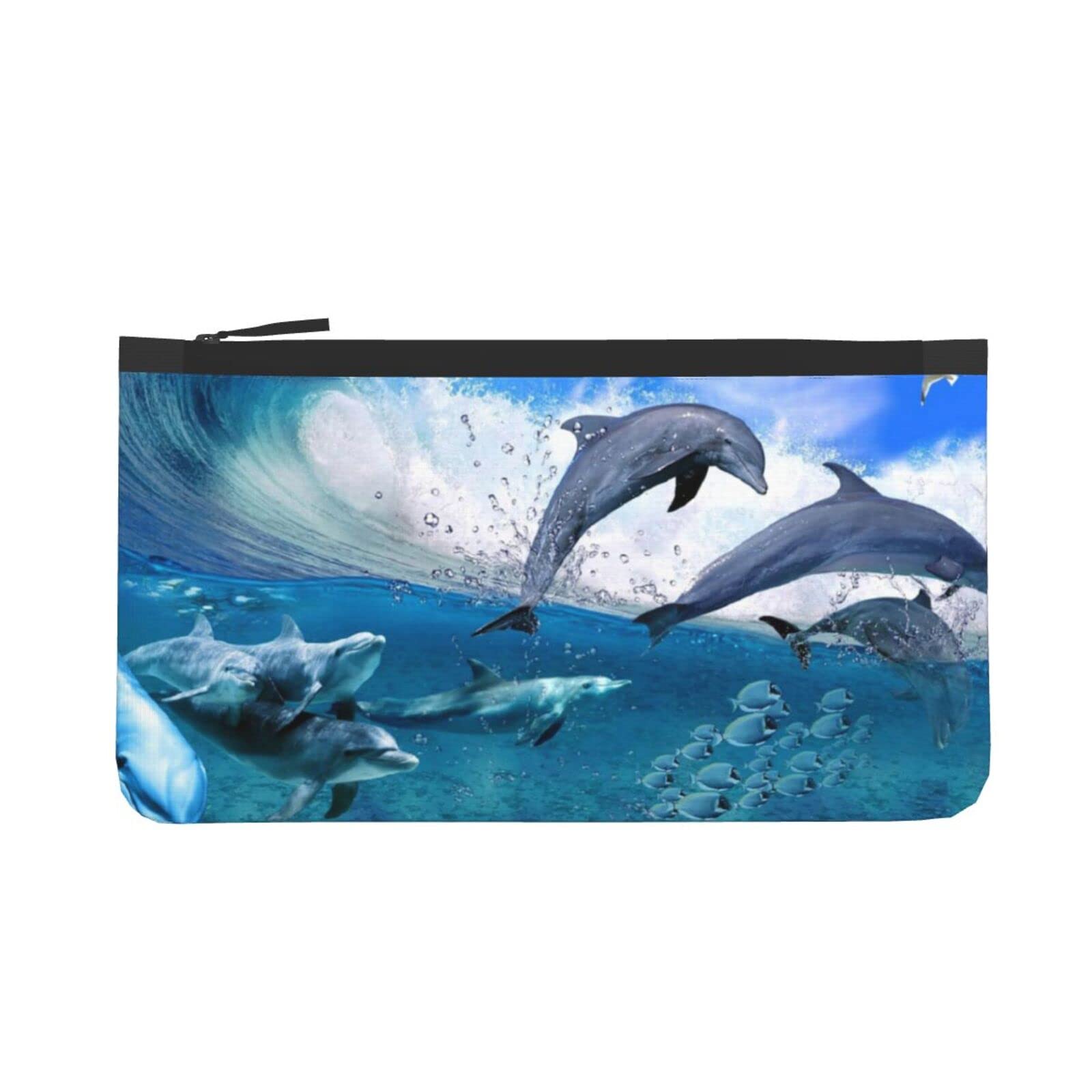 Jumping Dolphin Canvas Coin Purse - Portable Travel Makeup Pouch & Cosmetic Bag Wallet for Women | Perfect for Beach Trips, Vacation Essentials & Daily Organizer