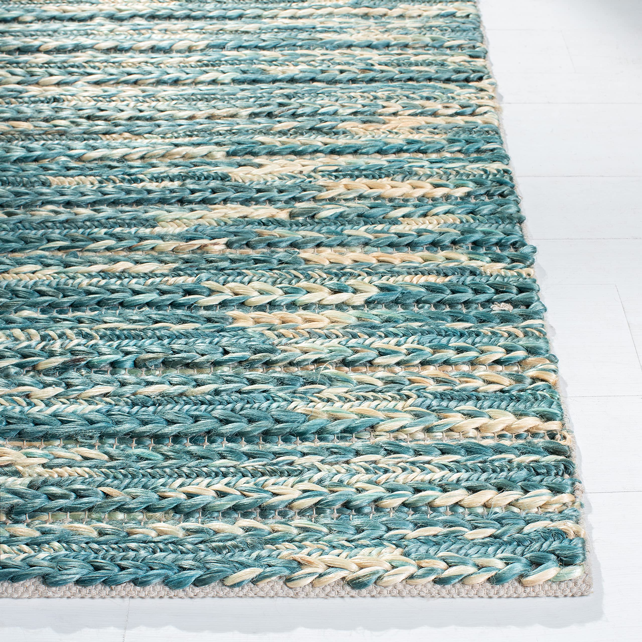 SAFAVIEH Handmade Jute Area Rug 6' x 6' Square - Dark Green & Natural Flatweave - Contemporary Farmhouse & Boho Style - Natural Fiber Collection NF376Y - Perfect for Living Room, Dining Room, Bedroom & Home Decor